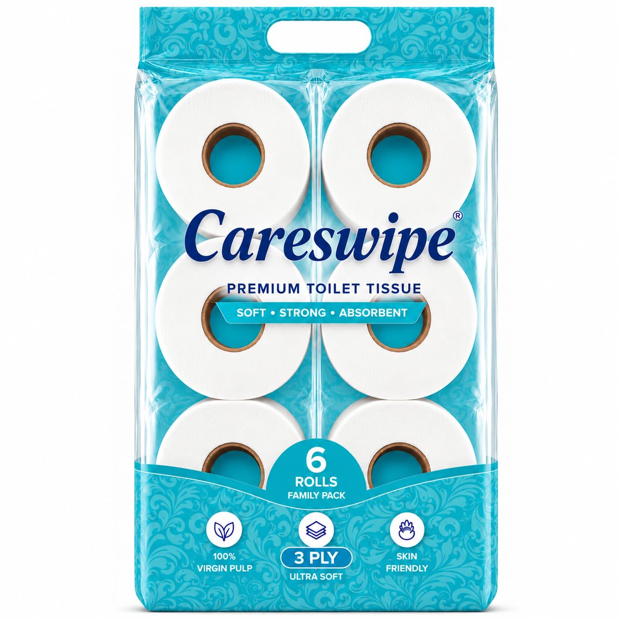 Careswipe 3-Ply Toilet Paper - Family Pack of 6 -1 Careswipe 3-Ply Toilet Paper - Family Pack of 6 -1