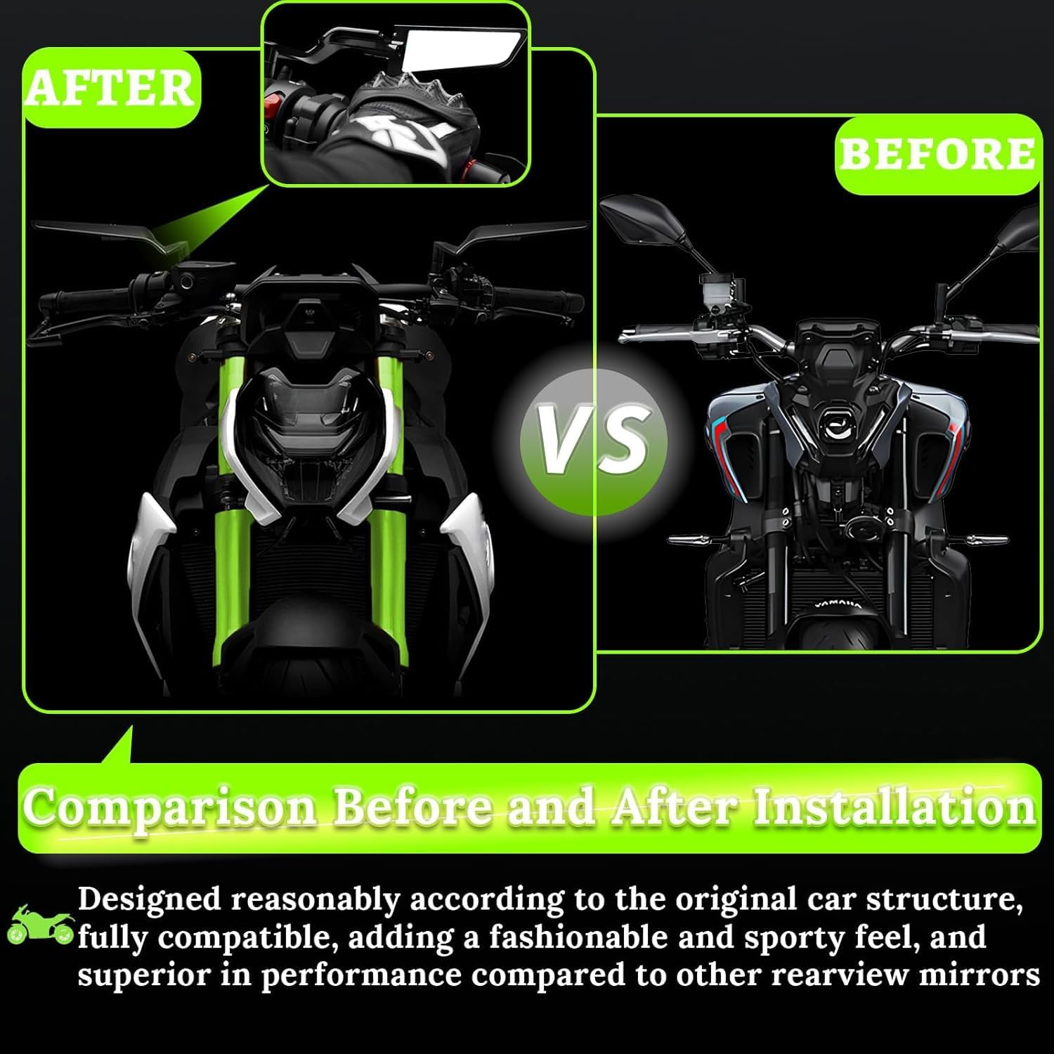 Yobbo Universal Motorcycle Bike Mirrors Set Adjustable Rotating Rear View Mirror Stealth Wind Wing Side For All Bikes (York nut Fitting 8mm, 10mm) - Image 4 thumbnail