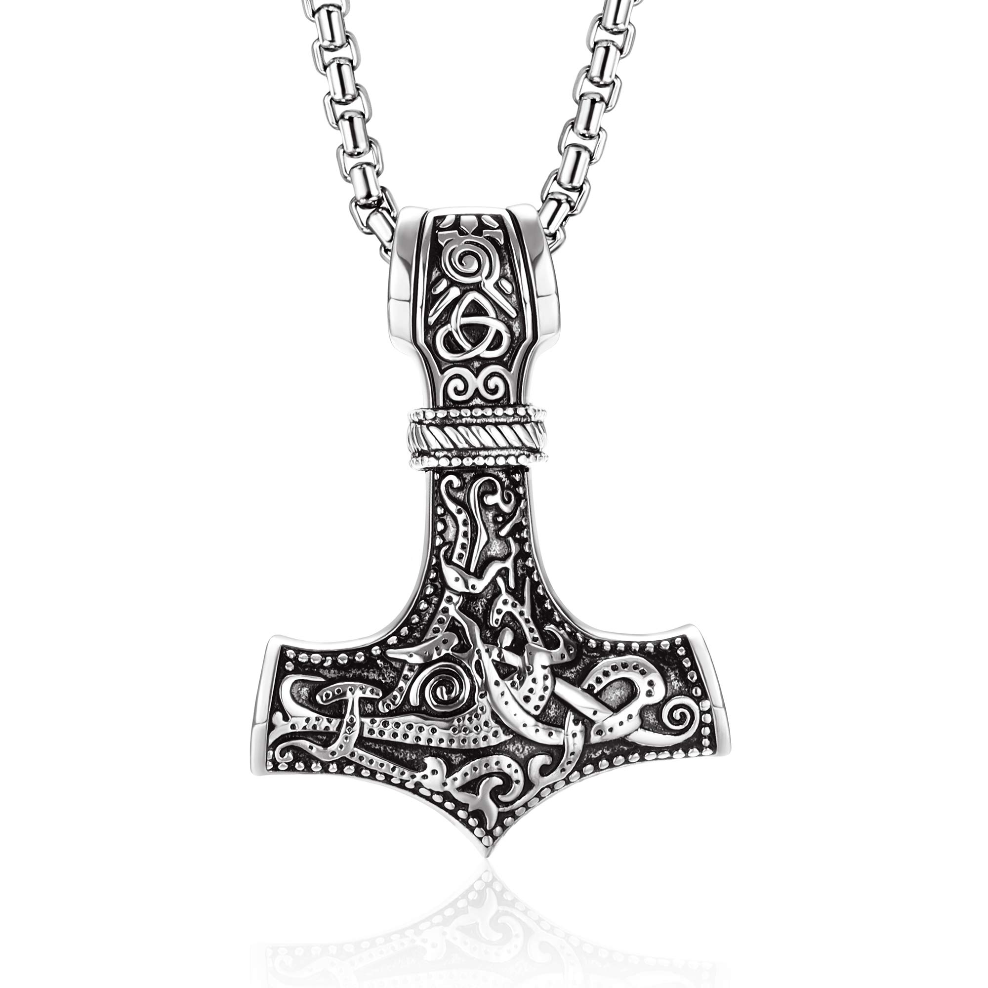 YADOCA Wikinger Thors Hammer Kette Herren Edelstahl mit Keltischer Knot Thors Hammer Anhänger Schmuck Wikinger Geschenk Schwarz/Silber