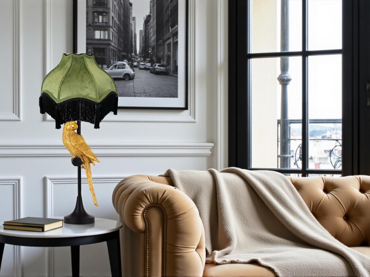 Tristan Home Premium Classic Victorian Style Bell Shape Scallop Velvet Lamp Shade with Tassels and Fringe, 14.5inch Width, 11inch Height (INCLUDING Fringe), (Olive Green), Medium