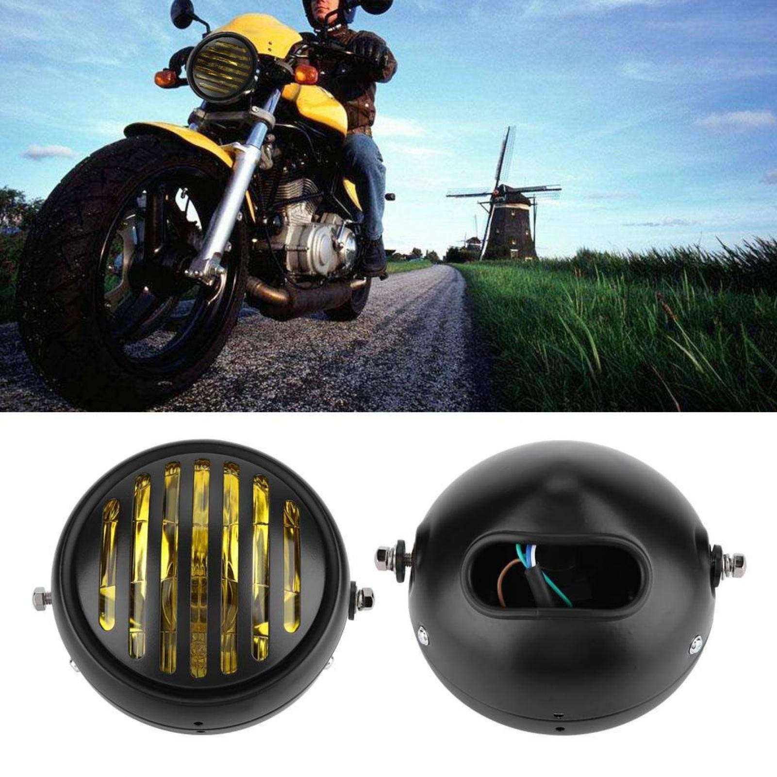 Tbest Faro Moto Retrò 12V 4'' - Universale, Cromato, Lente In Vetro, Luce Gialla, Per Chopper E Custom