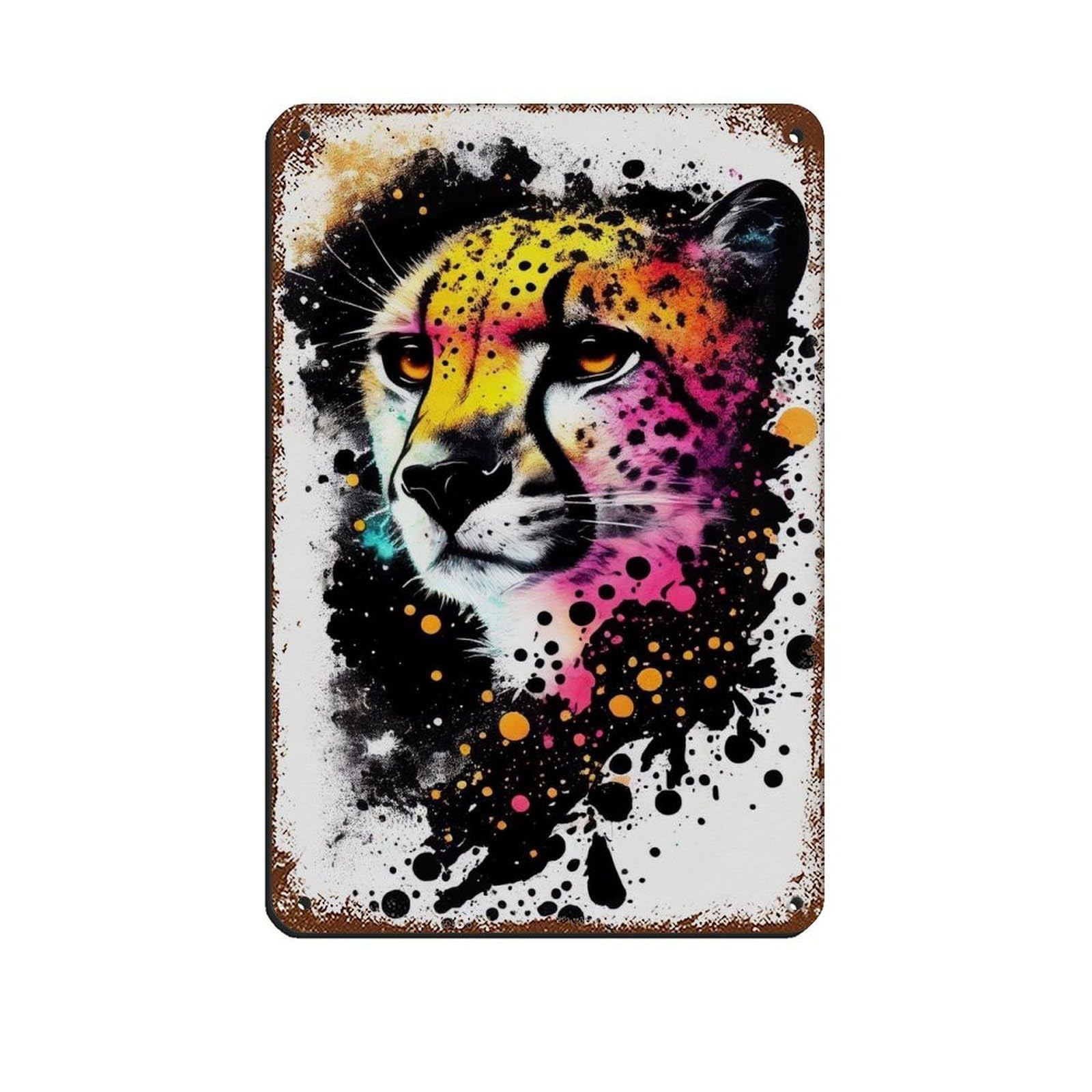 Lxwnze 20L X 30W Cm Watercolour Cheetah Portrait Poster Tin Sign Vintage Metal Pub Club Cafe Bar Home Wall Art Decoration Poster Retro 8X12inch(20X30cm)