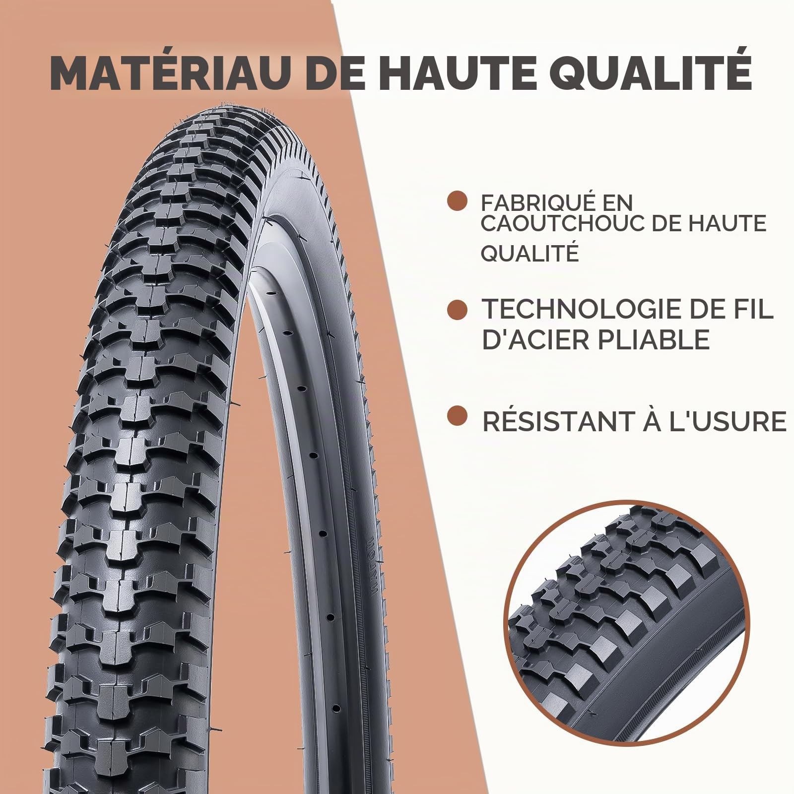 2Pcs 29X2.10 pneus vélo 29 Pouces Pneu Velo 29 x 2.10 56-622 Compatible VTT/Vélo de Route/Vélo de Ville 29x2.10 Pliable pneus vélo