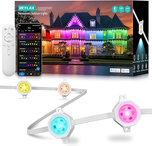 Miniatura 10 de REYLAX Luces permanentes para exteriores de 100 pies con 60 luces LED, luces de alero RGB+IC, IP67 impermeable, múltiples escenas para decoración de