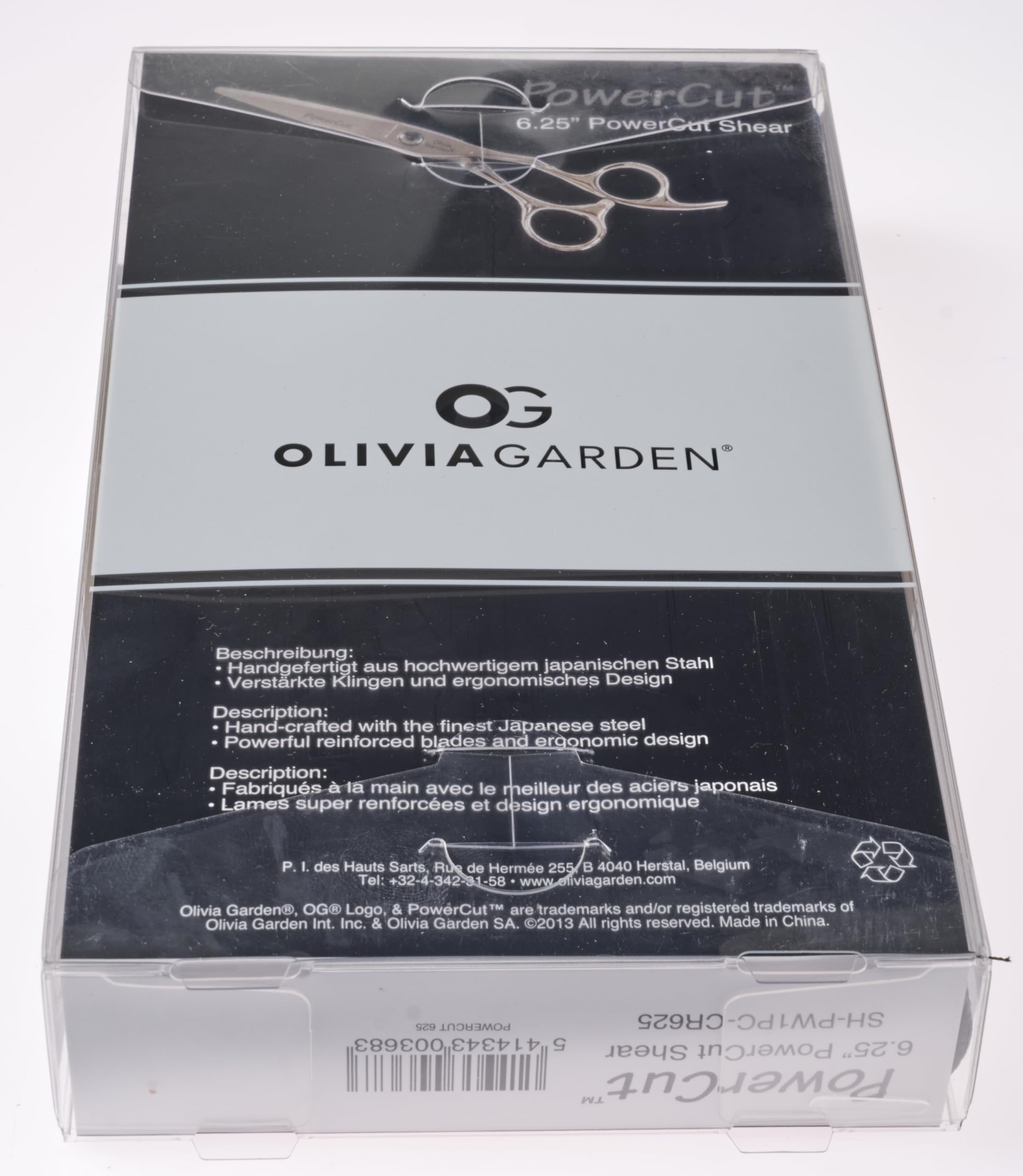 Olivia Garden Powercut 6.25" Forbici in Custodia Nera - Alta Prestazione di Taglio, Lame Convesse, Manico Ergonomico