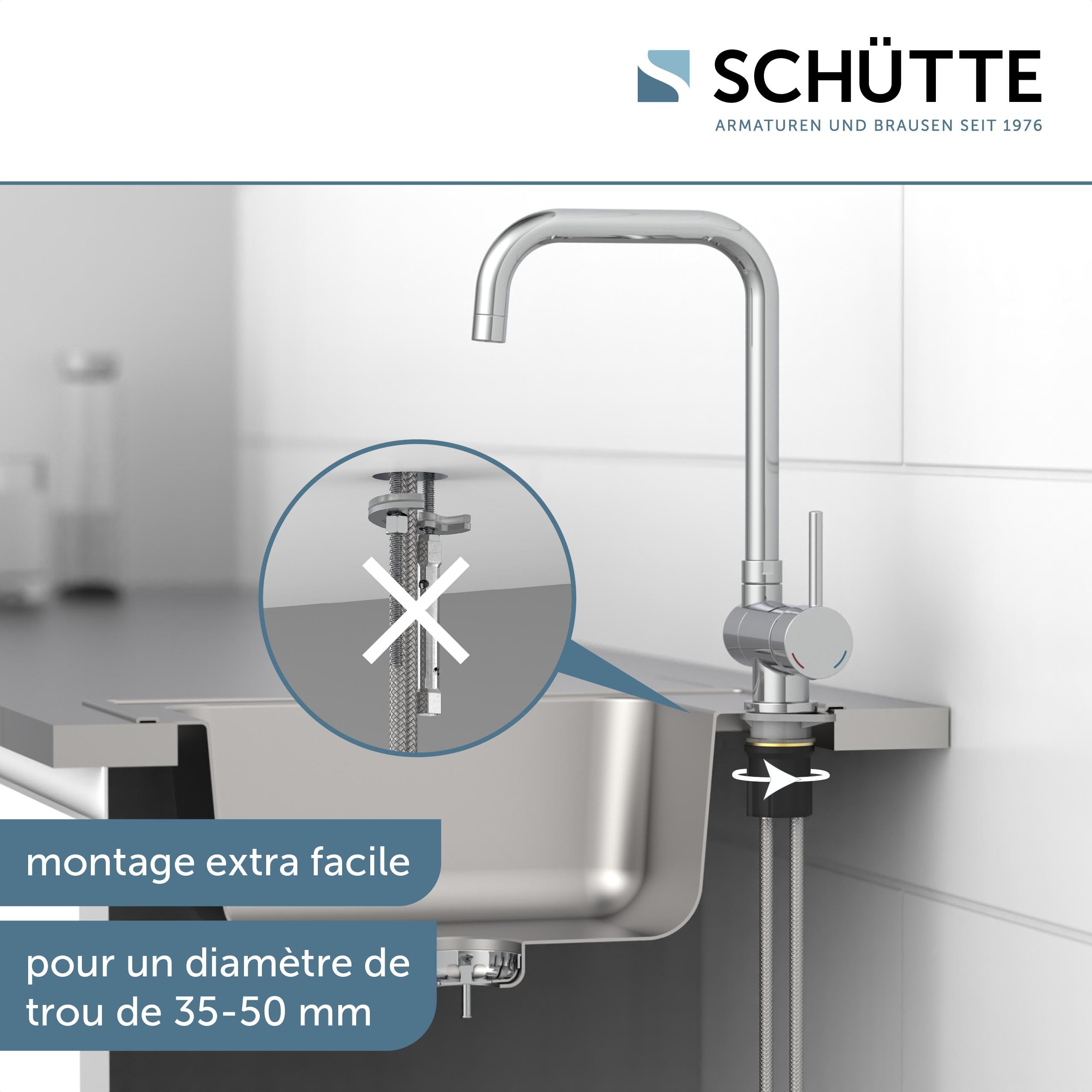 SCHÜTTE 24550 Robinet de Cuisine Window - Mitigeur Monocommandé Sous Fenêtre, Rabattable 360° Pivotant, Chromé