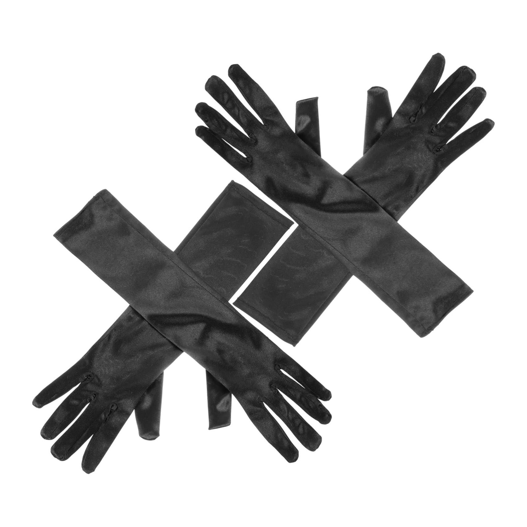 Healeved Classic Stretch Black Satin Gloves Women's Gothic Gloves for Wedding Engagement Banquet Pair