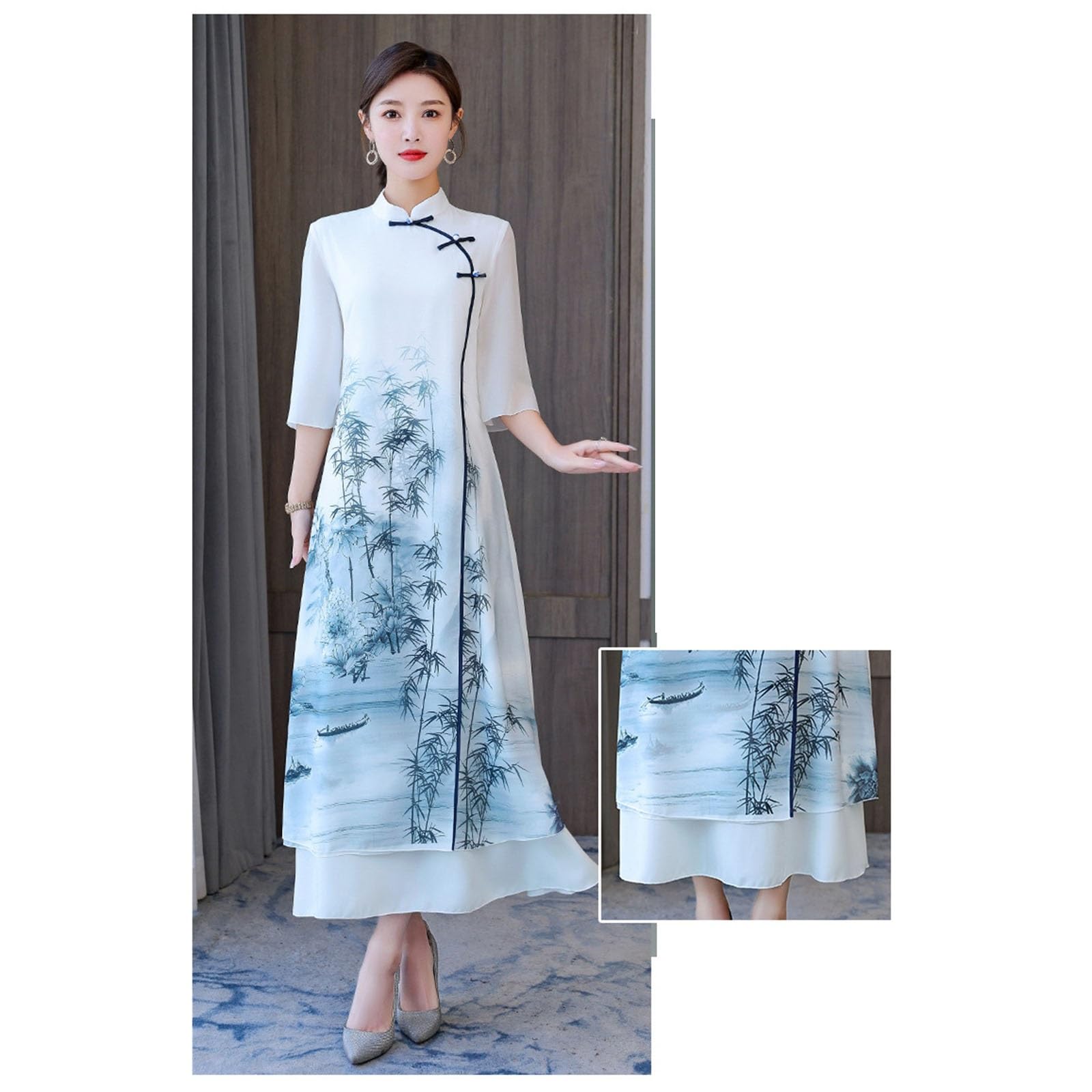 Cinese Abito Tradizionale Abito Vietnamita Ao dai for Donne Elegante Sottile Lungo Cheongsam Abito Hanfu for L'Estate Qipao