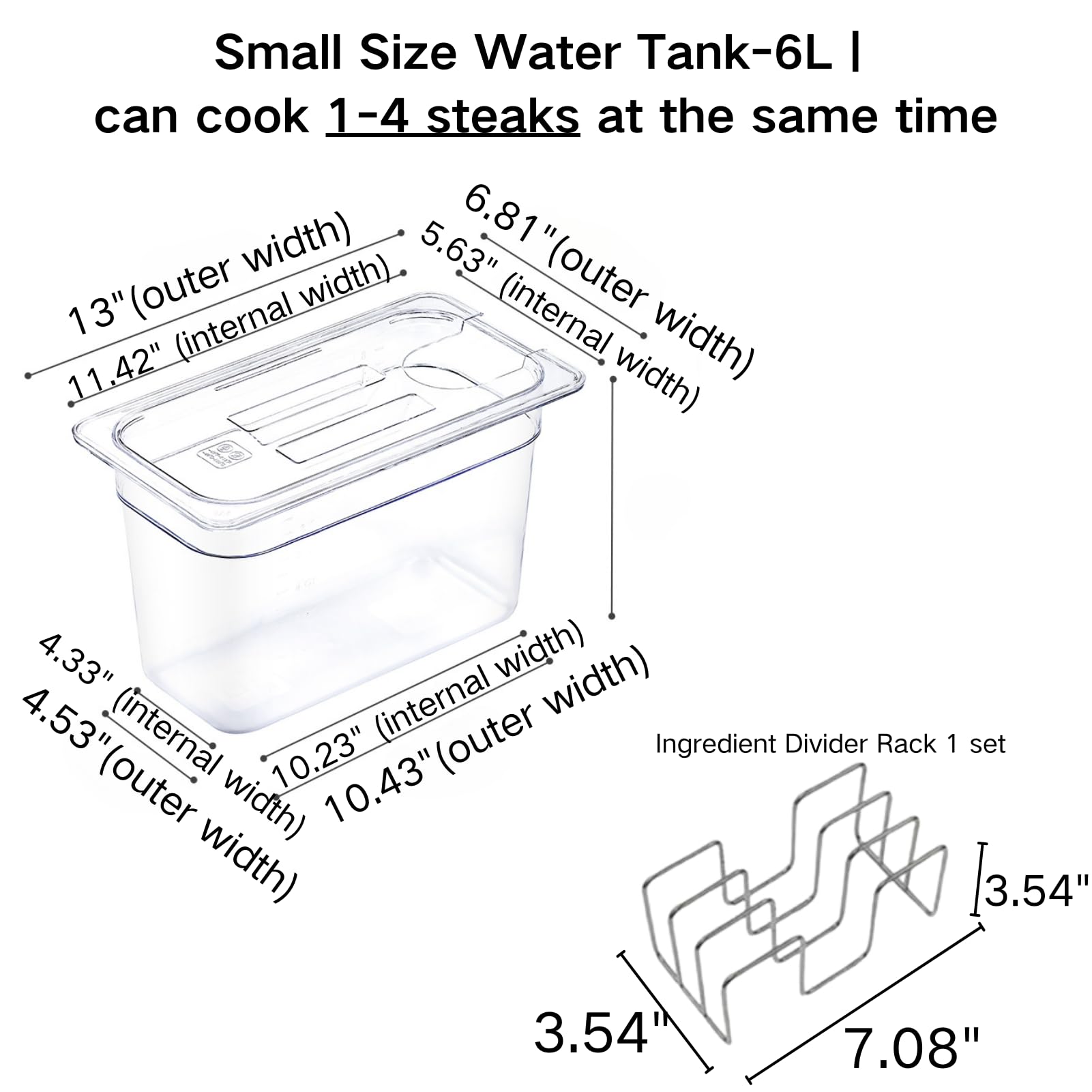 Contenedor Sous Vide – Baño de agua de 6 cuartos de galón con tapa, estante, bolsas de vacío y bomba de mano – Kit Sous Vide de 12.8 x 7.9 x 6.9 pulgadas para cocinar de precisión en casa