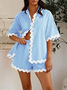 Misng Womens Summer 2 Piece Matching Set Vacation Outfits Cruise Beach Summer Short Sleeve Oversized Shirts And Shorts Sets
