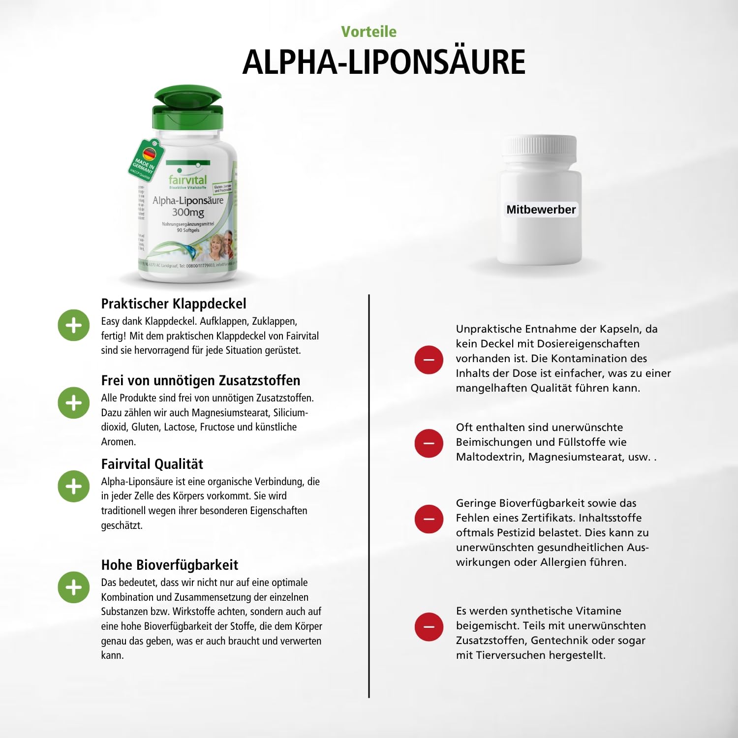 fairvital Alpha Liponsäure Kapseln 300mg (Alpha-lipoic acid, ALA), für 3 Monate, HOCHDOSIERT, 90 Softgels