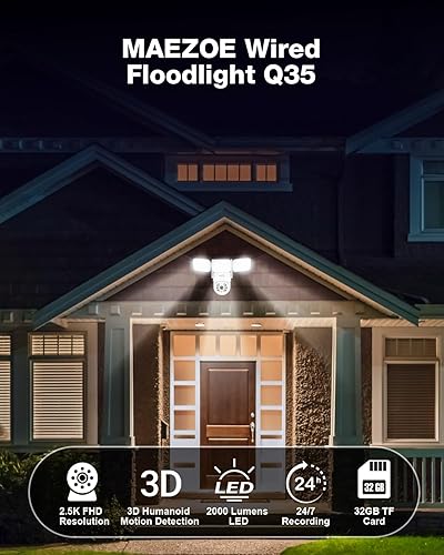 Miniatura 2 de Cámara de reflector con cable (  extra) - Cámaras de seguridad inteligentes para exteriores, cobertura de 360, detección de movimiento 3D, 2000