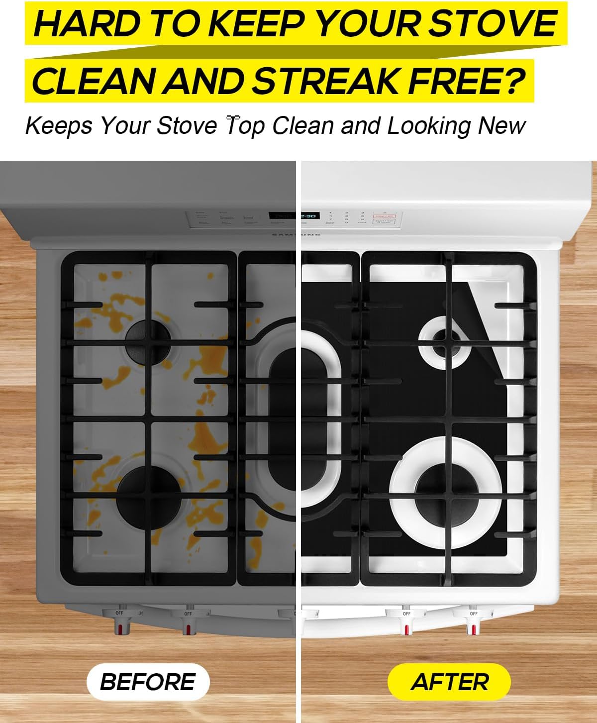 FLASLD Silicone Stove Cover Gas Stove Top Burner Covers for Samsung Gas Range Stove Guard Reusable,Oven Liners Mat Gas Range Protectors with Holes, Non-Stick Washable Keep Stove Clean 24.4x16.3 inch