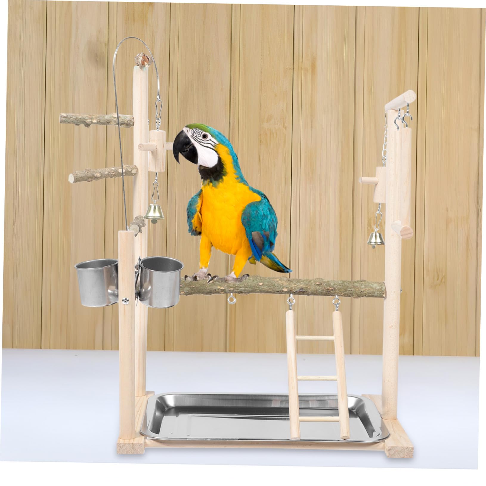 Papageienspielplatz mit Ständer Natürliche Holzplattform zur Vogelhaltung Interaktives Vogelzubehör für Gehirnentwicklung und Käfigdekoration