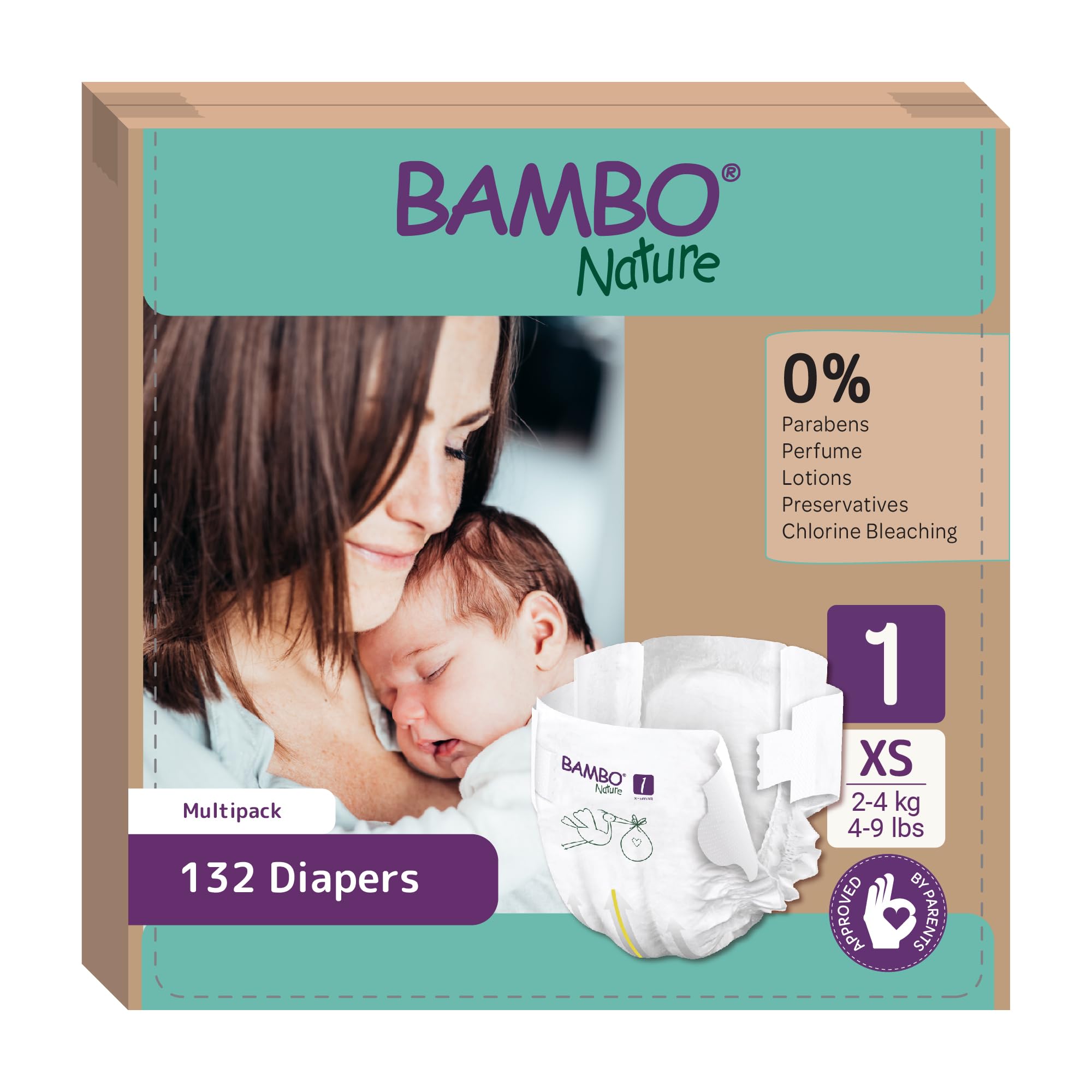Premium Eco Nappies, Size 1 (4-9 lb/2-4 kg), 22PK, Eco-Labelled Newborn Nappy, Enhanced Leakage Protection, Secure and Comfortable Baby Nappies, Newborn Essentials, Pack of 6