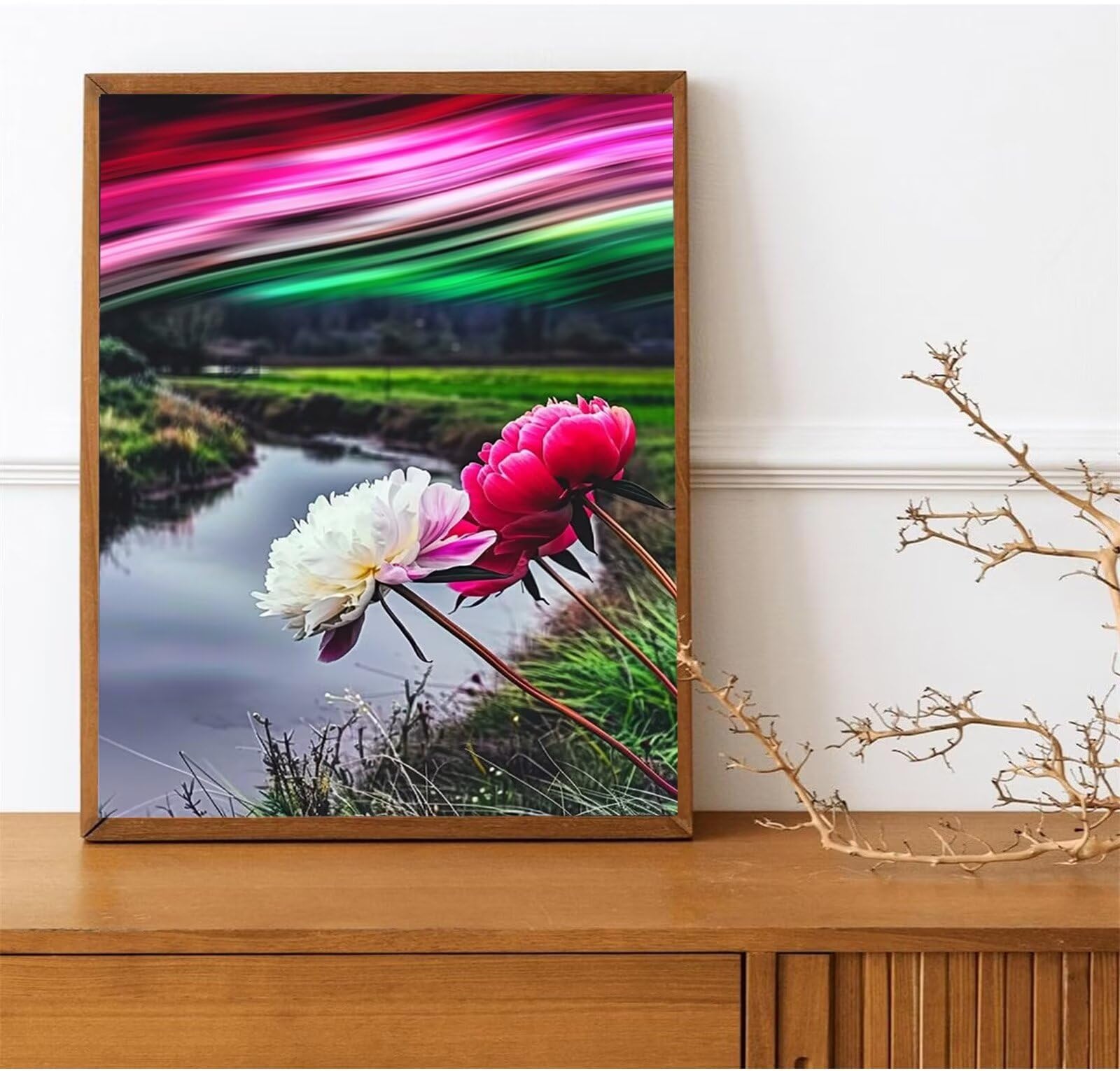Peepezo DIY Malen nach Zahlen Erwachsene Pfingstrosen Erwachsene Malen nach Zahlen Kits auf Leinwand Garten Malen nach Zahlen Kunsthandwerk Geschenk für Home Wall Deco 60x80cm (mit Rahmen)