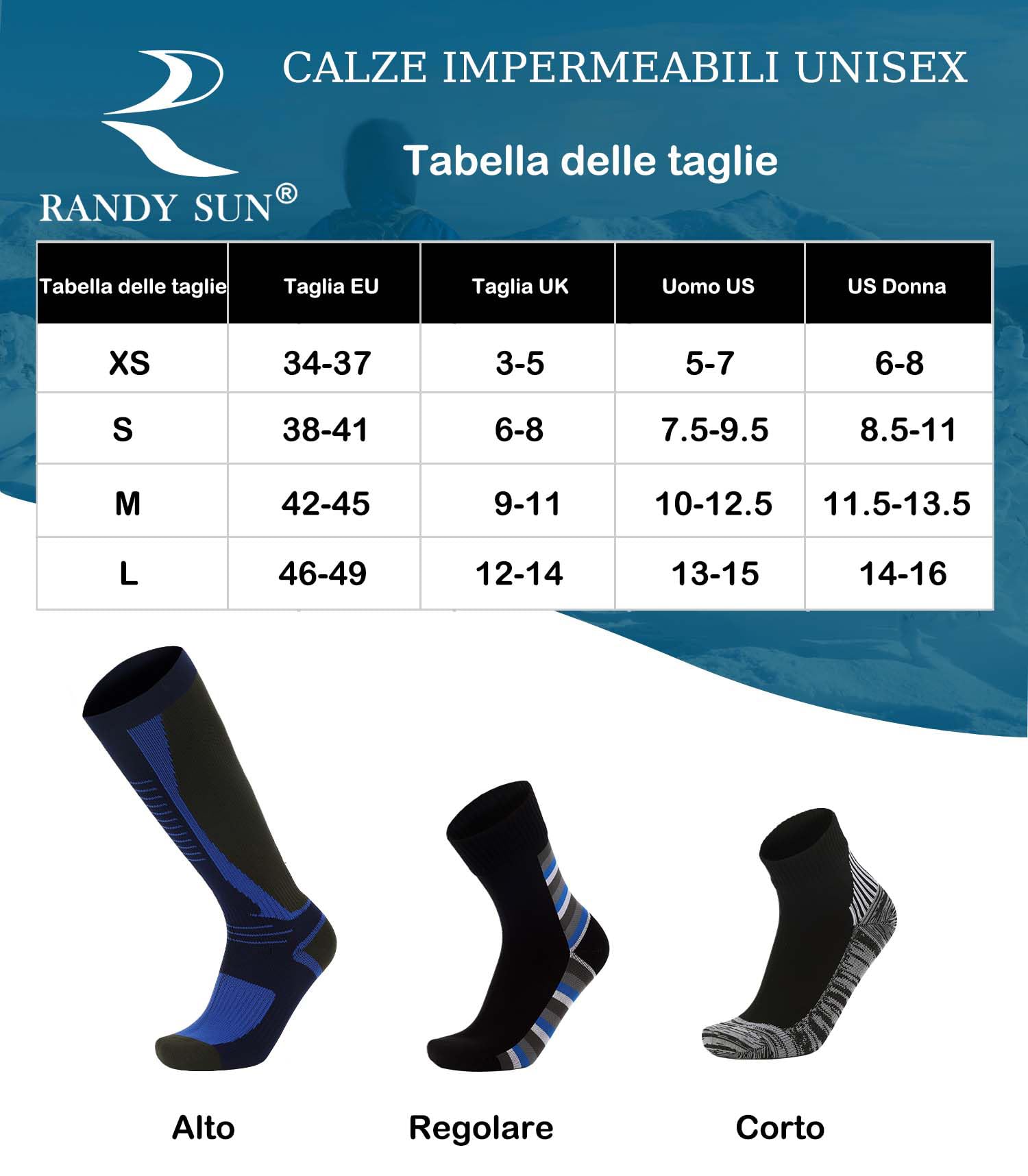 RANDY SUN Chaussettes en Hautes Imperméables pour Femmes Hommes Etanche Respirant Résistant au Froid,Sports de Plein air Nautiques vélo Randonnée Aviron Moto Chasse pêche ski,1 Paire XS