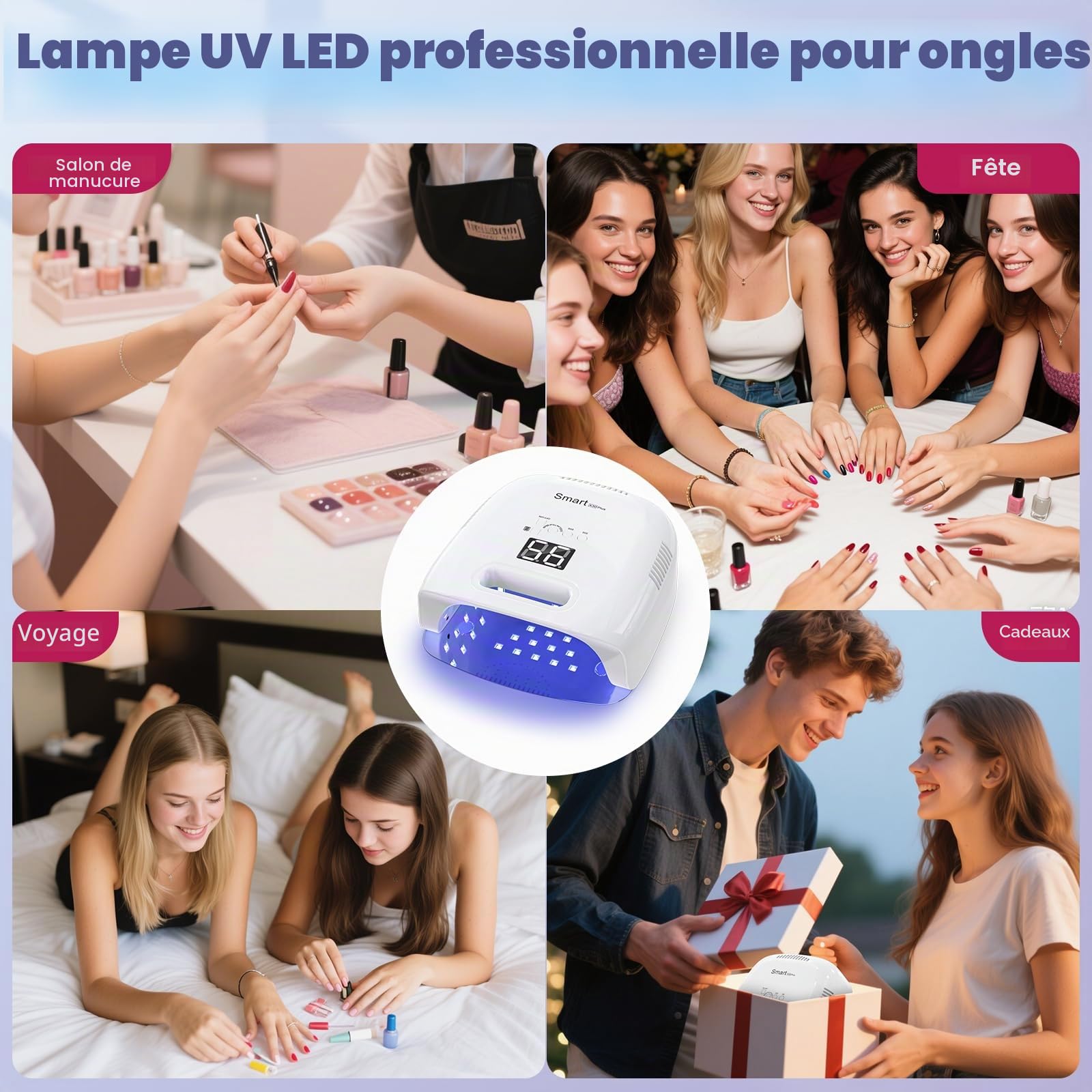 NAILGIRLS Lampe UV LED Ongles sans fil Rechargeable, 60W Lampe UV Gel avec Réflecteur en Métal, Portable Séchoirs à Ongles, Professionnelle Pour Ongles, LED Ongle pour Salon