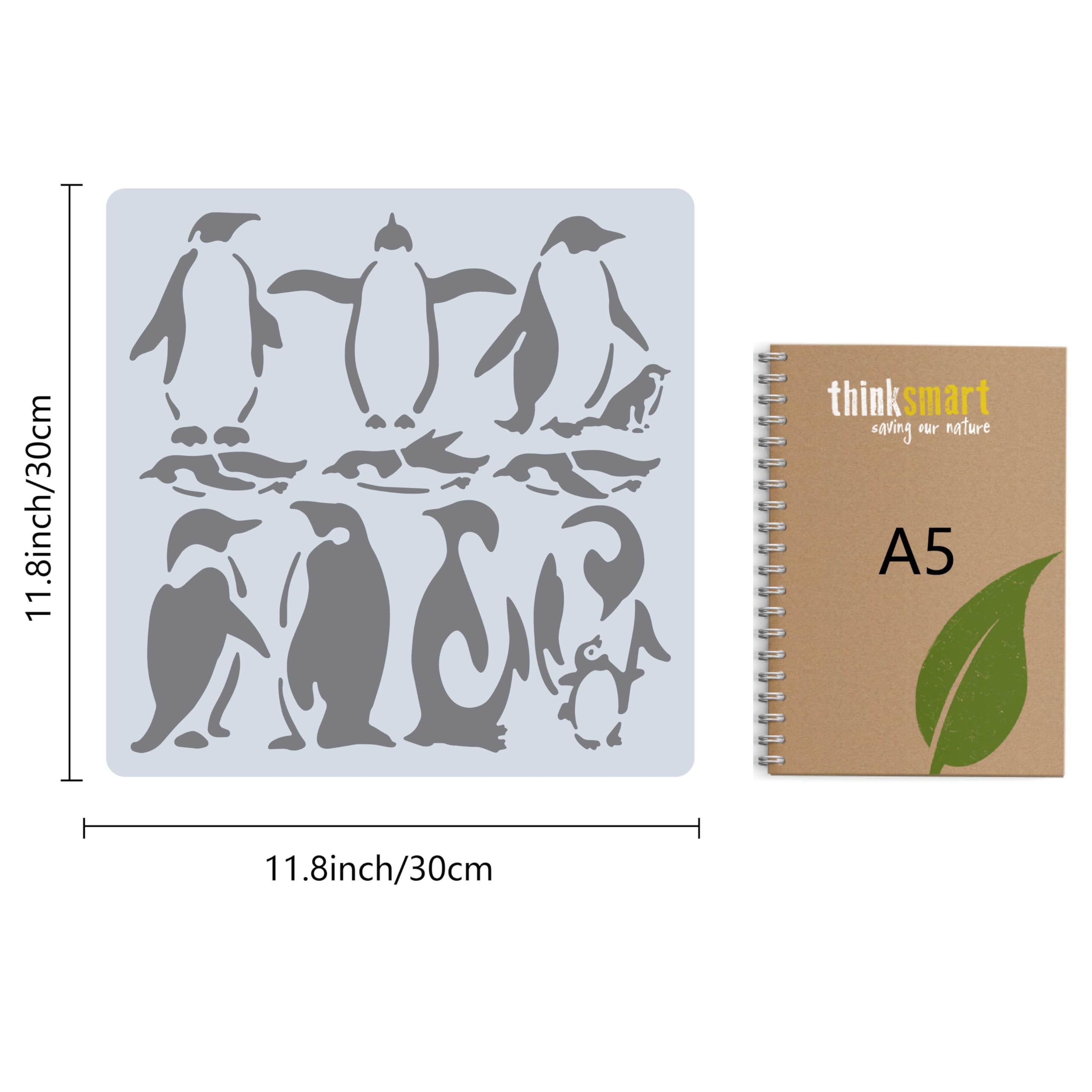 GORGECRAFT 30x30cm Penguins Stencils Plastic Painting Template 10 Styles Antarctic Penguins Pattern Reusable Square Graffiti Stencils for Painting on Wood Floor Tile Wall Furniture Fabrics DIY Crafts - Image 2