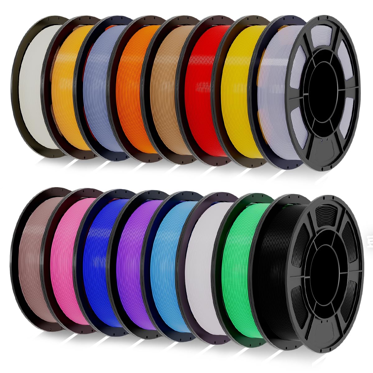 Photo 1 of PLA+3D Printer Filament 1.75mm Bundle, Individually Vacuum Packed, Multicolor Dimensional Accuracy +/- 0.02mm, 0.25kg per Spool, 16 Pack, 4kg Total
