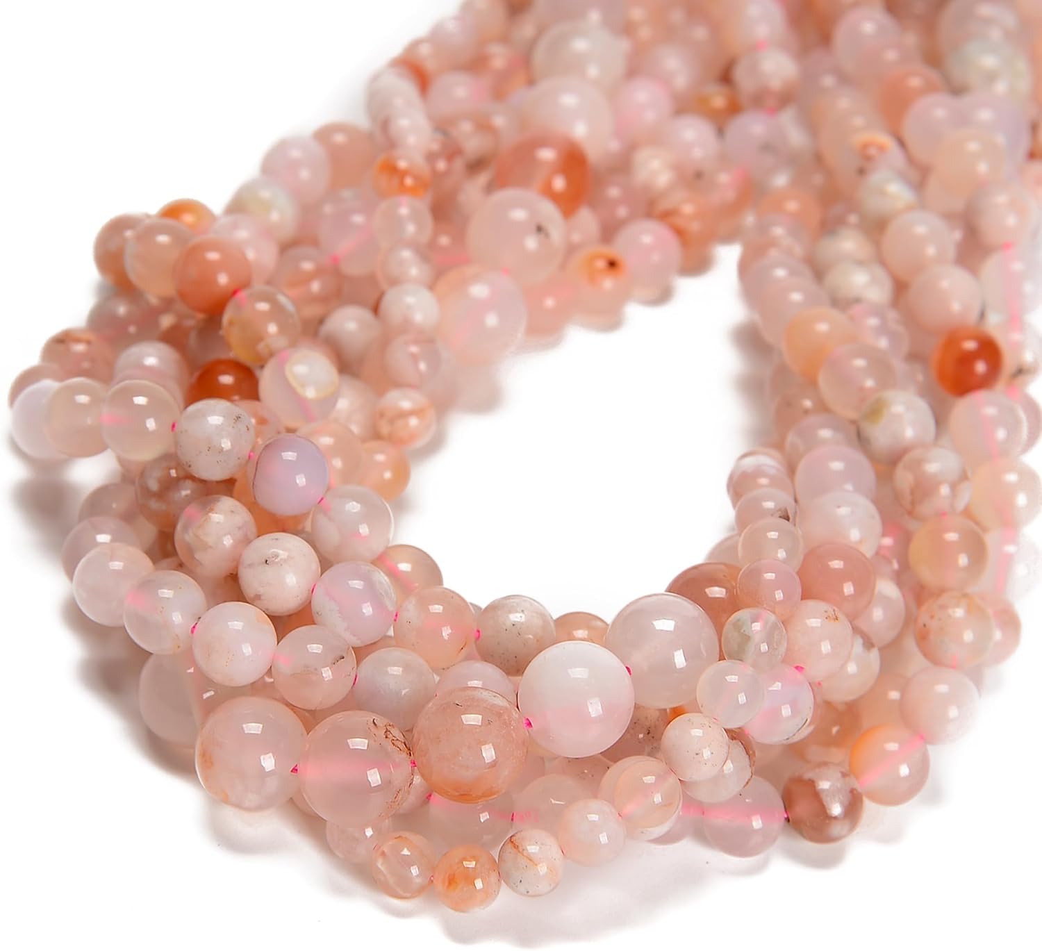 8mm 95pcs Natural Cherry Flower Sakura Agate Smooth Round Genuine Real Stone Gemstone DIY Beads for Jewelry Making - Image 4