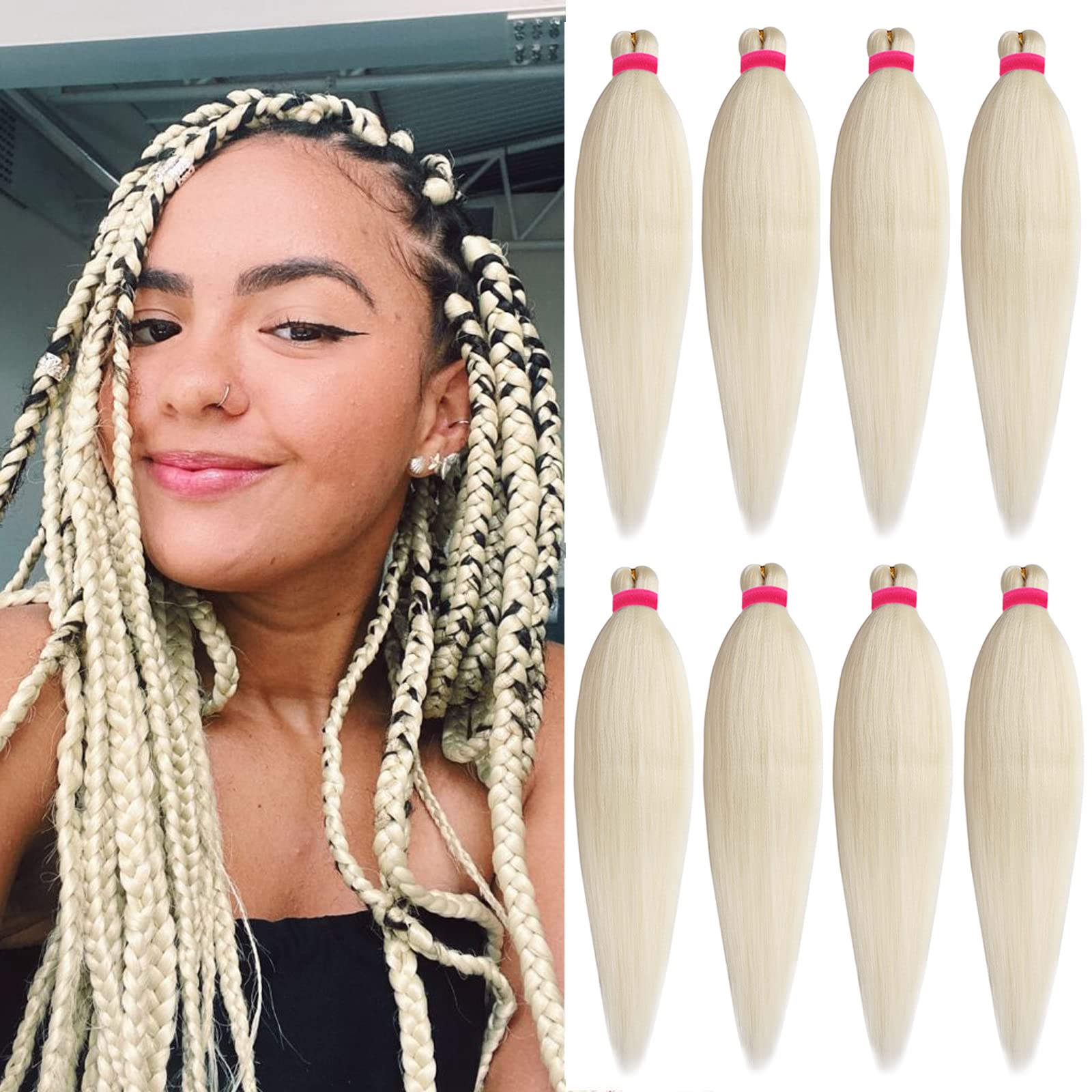 Unionbeauty 16 Inch Pre Stretched Braiding Hair 8 Packs Blonde