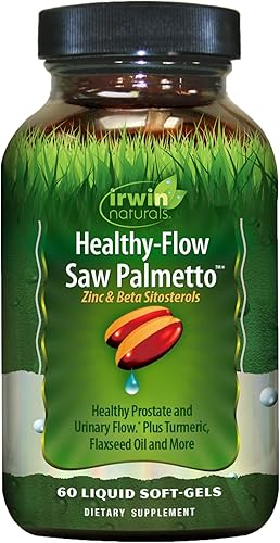 Irwin Naturals Healthy-Flow Saw Palmetto - 60 geles suaves líquidos, paquete de 2 Flujo urinario saludable de próstata y urinario, con cúrcuma y