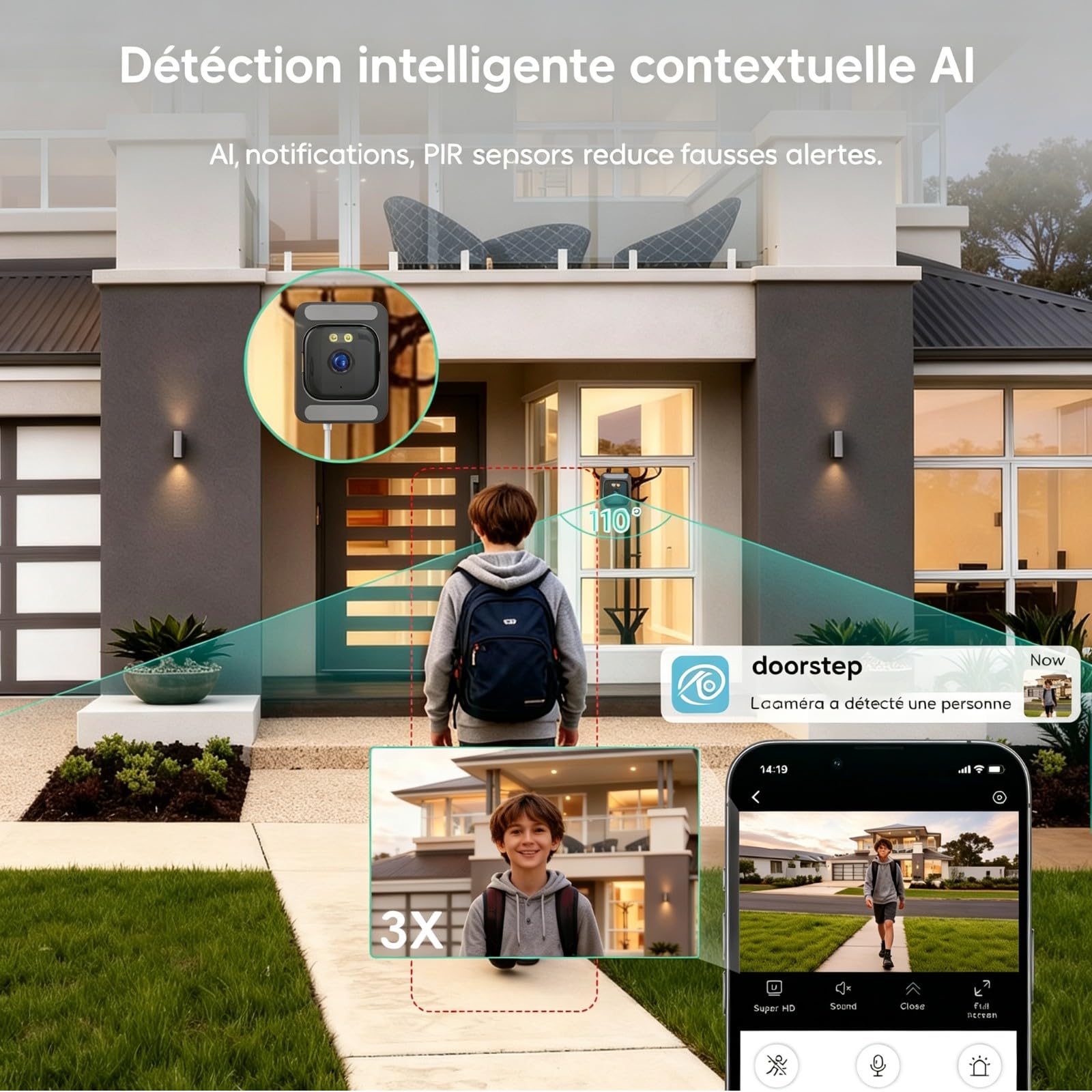ANYQOO 2 Paquet Caméra sans Fil Interieur 3MP 2K, Surveillance Intérieur Vision Nocturne Couleur IA, Détection Mouvement, WiFi 2.4/5GHz, Enregistrement 24/7, Installation Facile pour Fenêtre