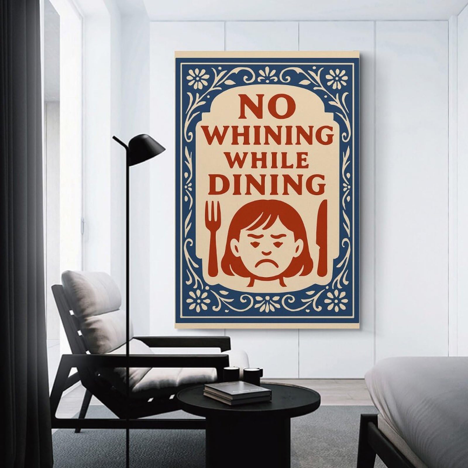 Junmoney No Whining While Dining Sign Canvas Wall Art, 20x30inch(50x75cm), for Entrance Walls, Hall Decor Or Foyers, Wall Decor to Refresh Empty Corners