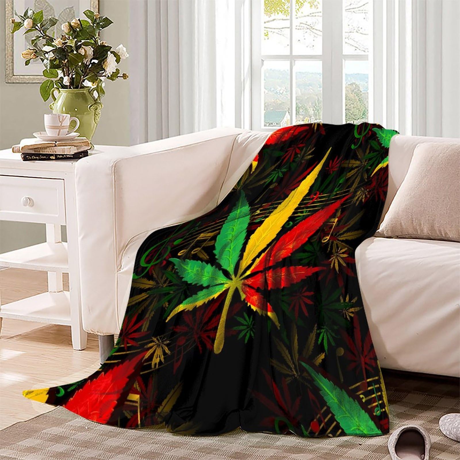 Music Of Jamaica Coperta in Pile 3D, Ultra Morbida Microfibra Reggae Plaid 80x90inch(200x230cm), 4 Stagioni Copridivano Regalo Per Amici Famiglia