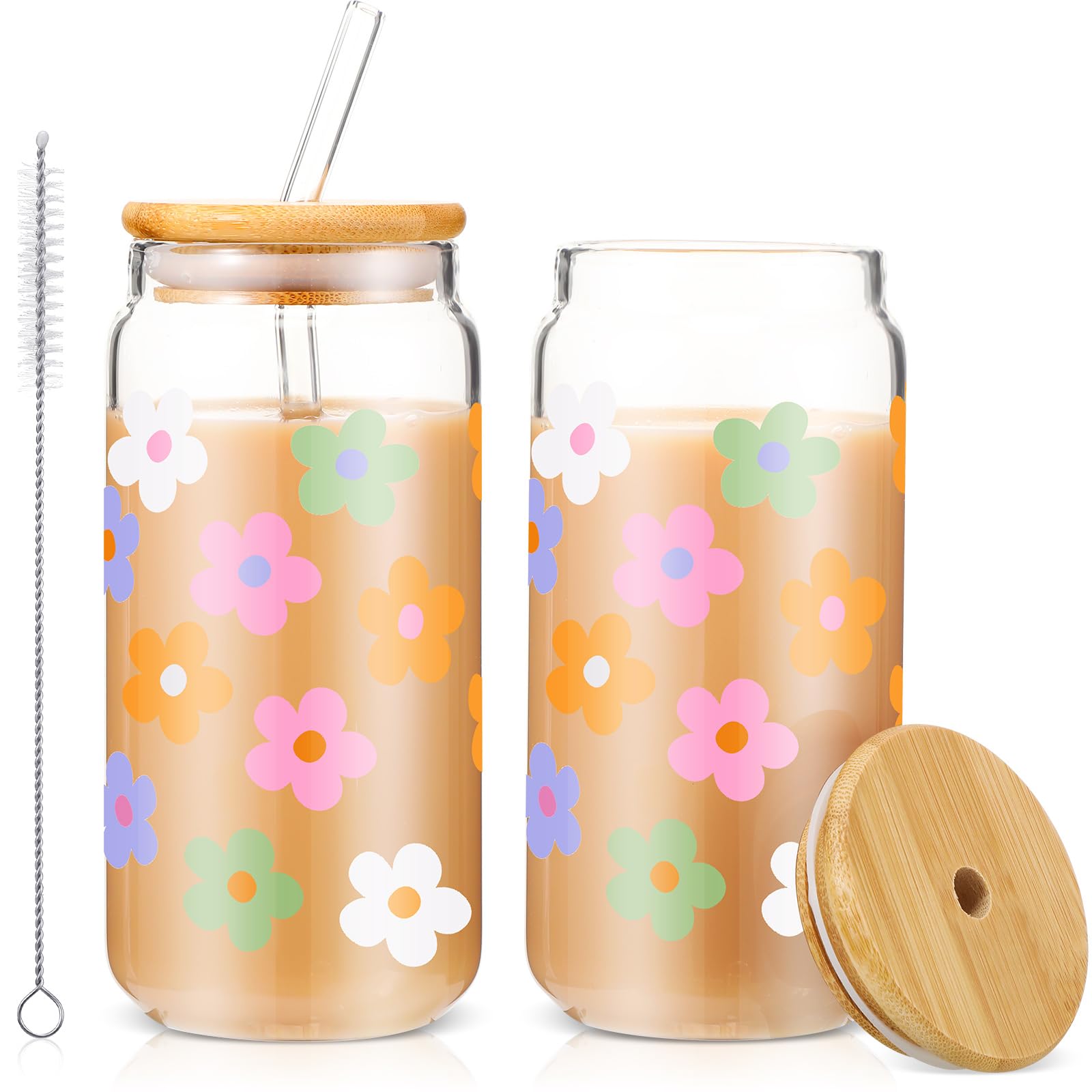 Amazon.com | Cunhill 2 Sets 16 oz Glass Cups with Lids and Straws Iced ...
