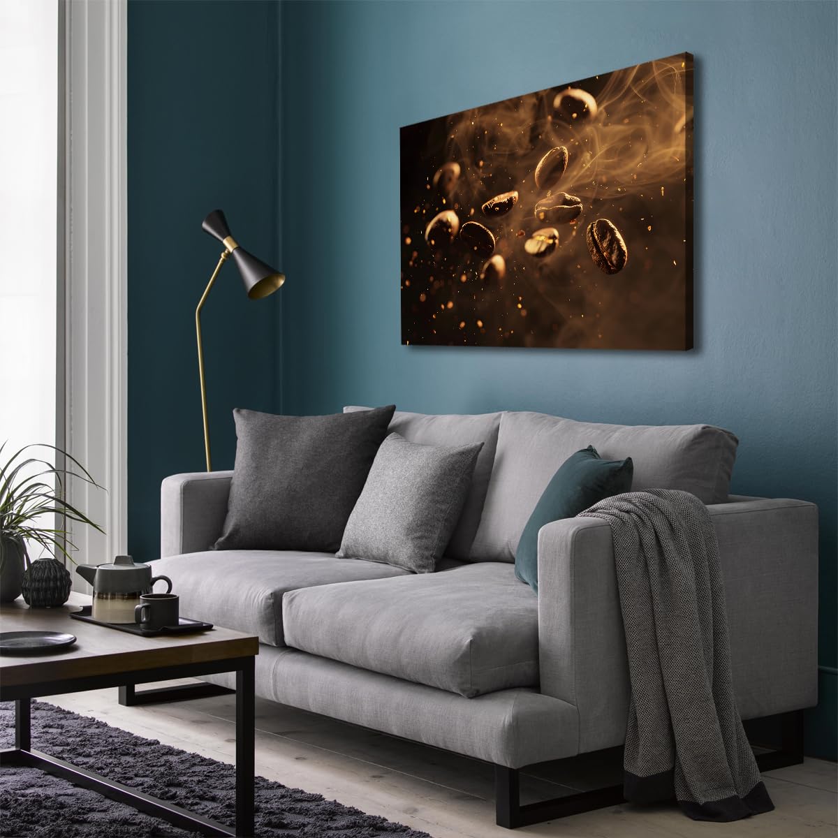 Via Vela Wall Painting Canvas Beads Coffee Modern Theme Wall Print Brown Pictures Kitchen Poster Painting For Living Room Home Decor 75x100cm Inner Frame