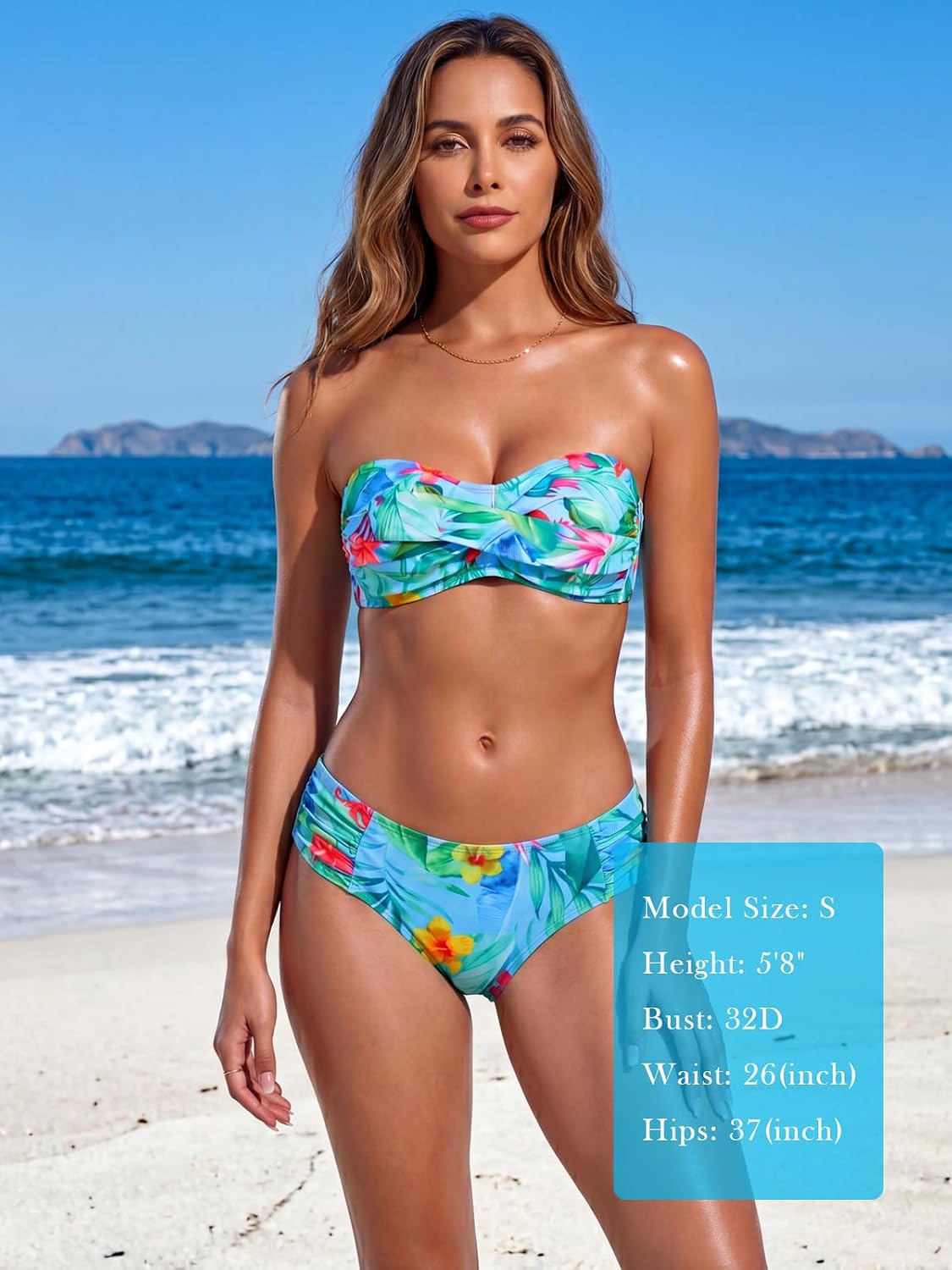 Colloyes Women's Bandeau Bikini Top Strapless Tie Back Bathing Suit Top