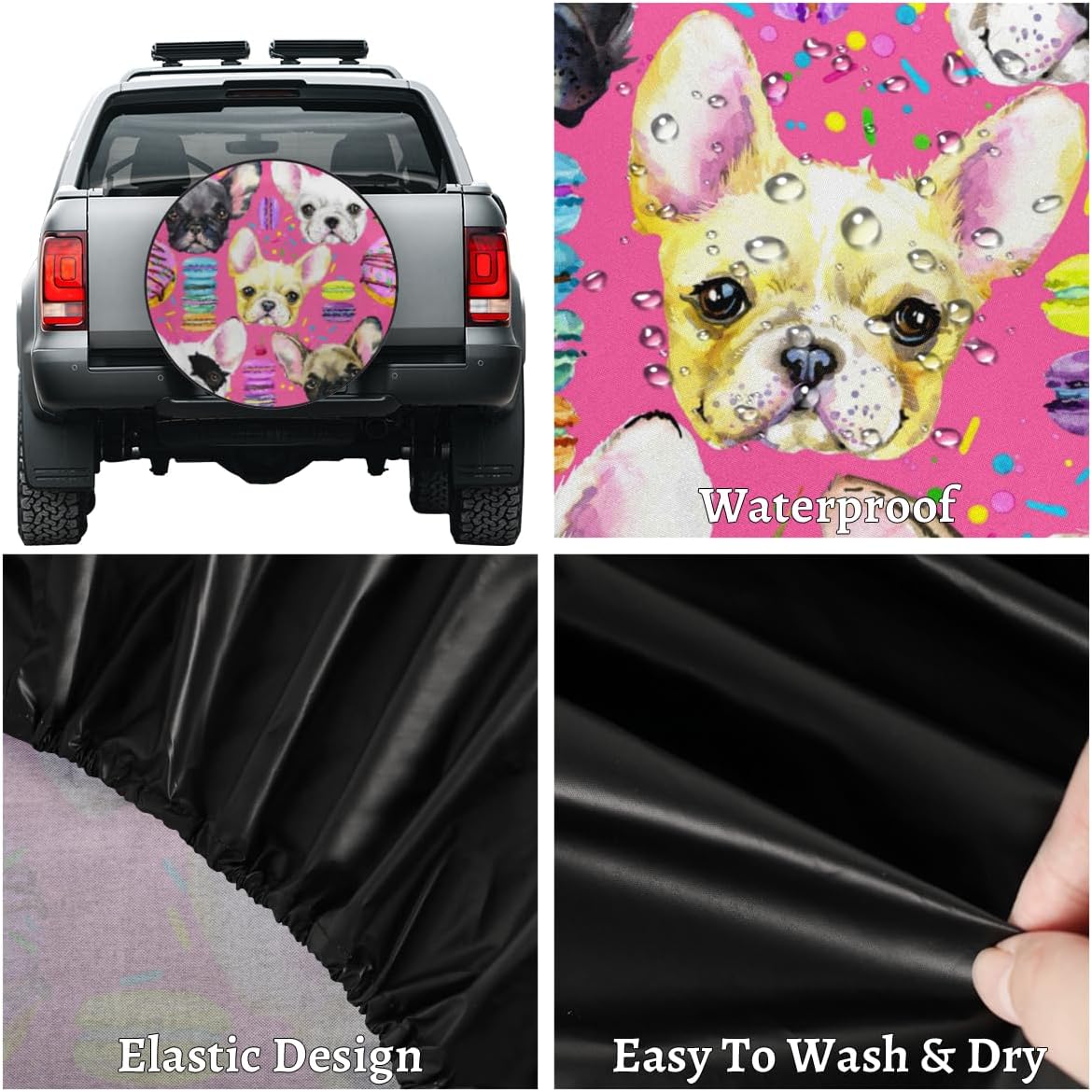 Cartoon Bulldog Tire Covers Portable Spare Tire Cover Soft Durable Waterproof Dustproof 3 Sizes 14 15 16 Inches for Car Truck SUV Trailer Camper