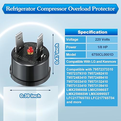 Miniatura 3 de Dreyoo Protector de sobrecarga para compresor de refrigerador, 2 piezas, compatible con 6750CL0001D/LG y Kenmore Refrigeradores Compresor Termistor