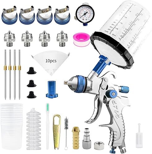 Pistola de aerosol de aire HVLP alimentada por gravedad con boquillas de 1.4/1.7/2.0/2.5 mm y tazas de mezcla de 650 cc, pistola de pintura en