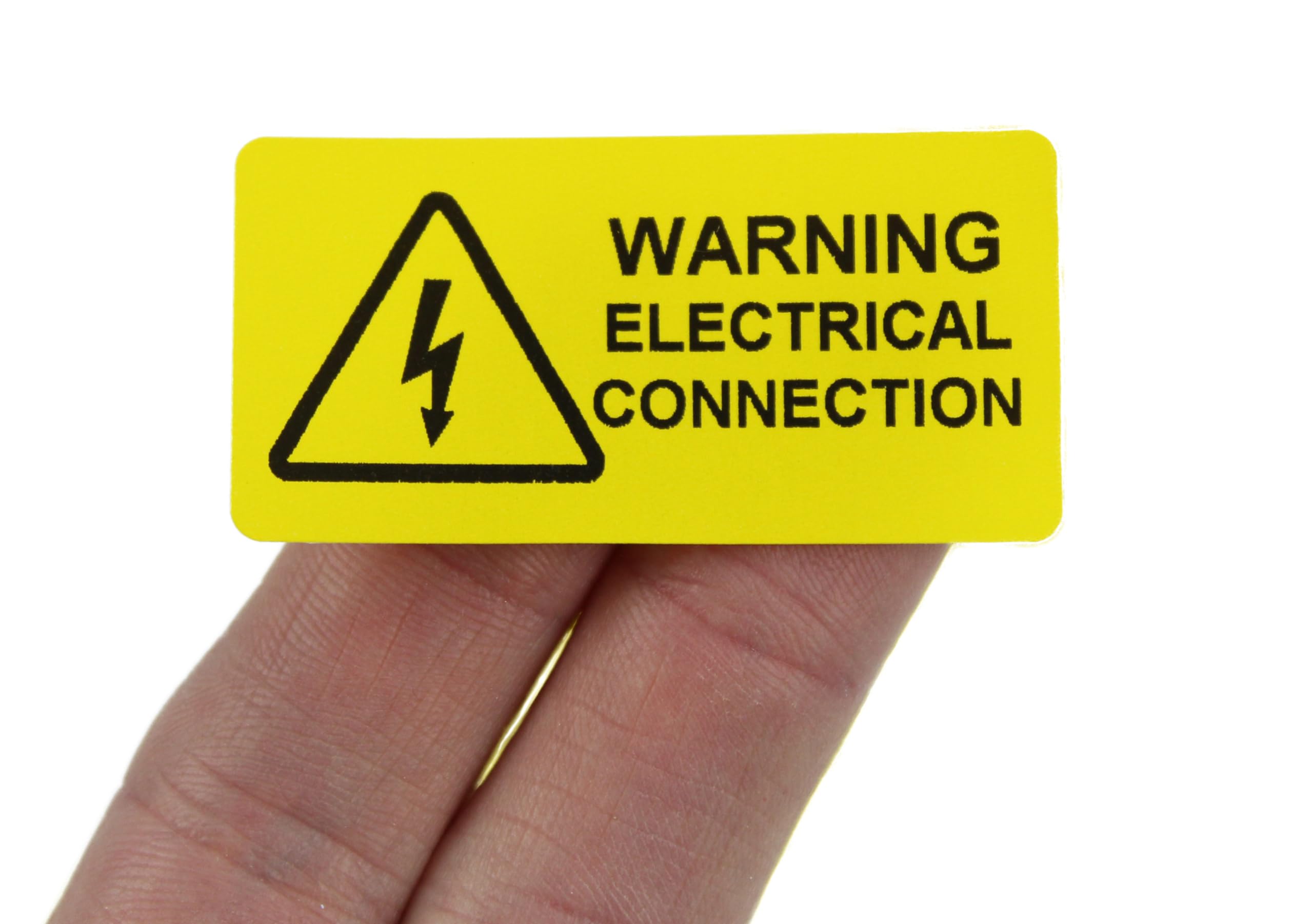 50mm x 25mm, Printed Black on Yellow, Electrical Warning Labels with Strong Permanent Adhesive. 500 per roll. (Warning Electrical Connection)
