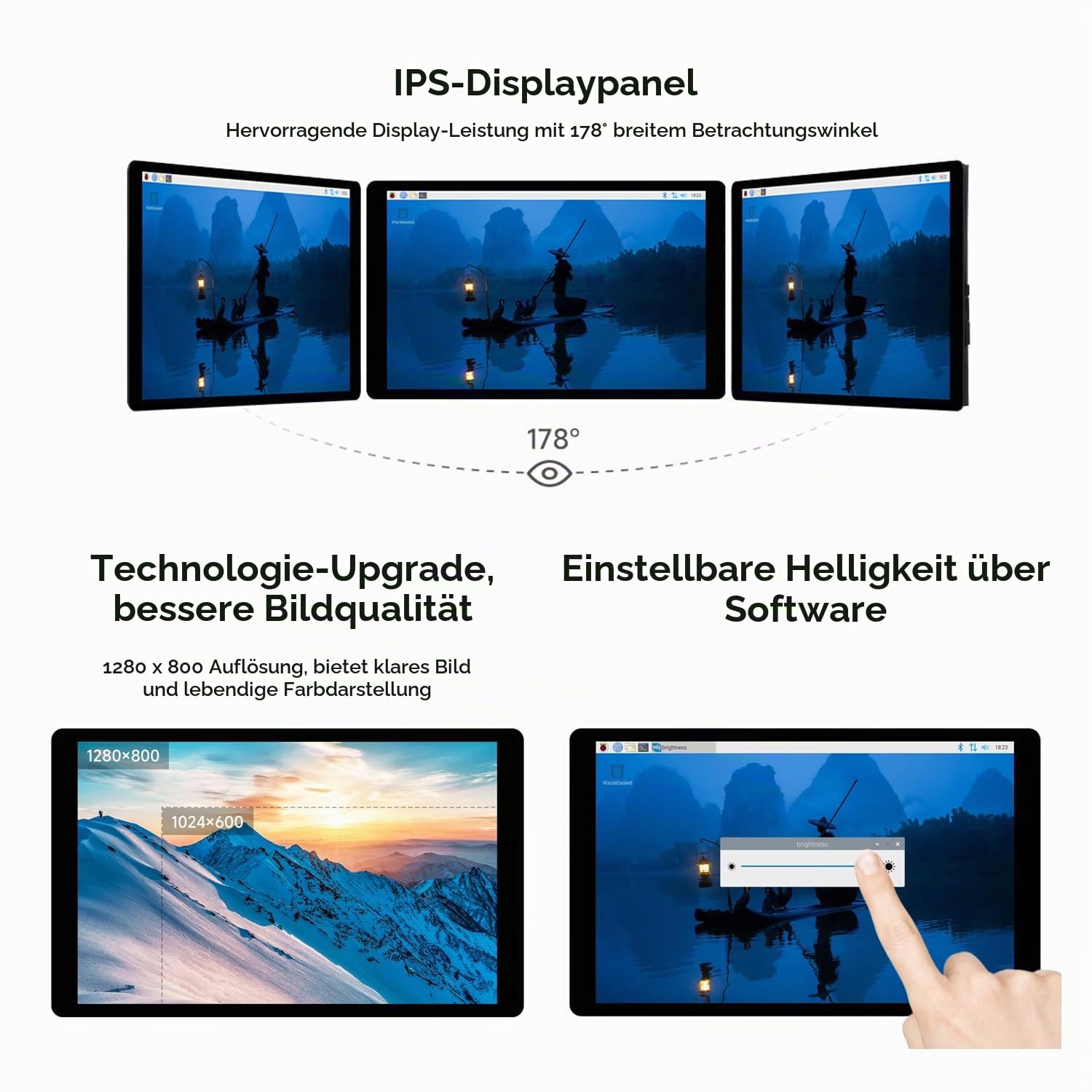 Waveshare 7inch DSI Capacitive Touch Display 2 for Raspberry Pi 5/4B/CM4 IO Board, 1280 x 800, 10-Point Touch, Higher Color Gamut, IPS, Optical Bonding Toughened Glass Panel, DSI Interface