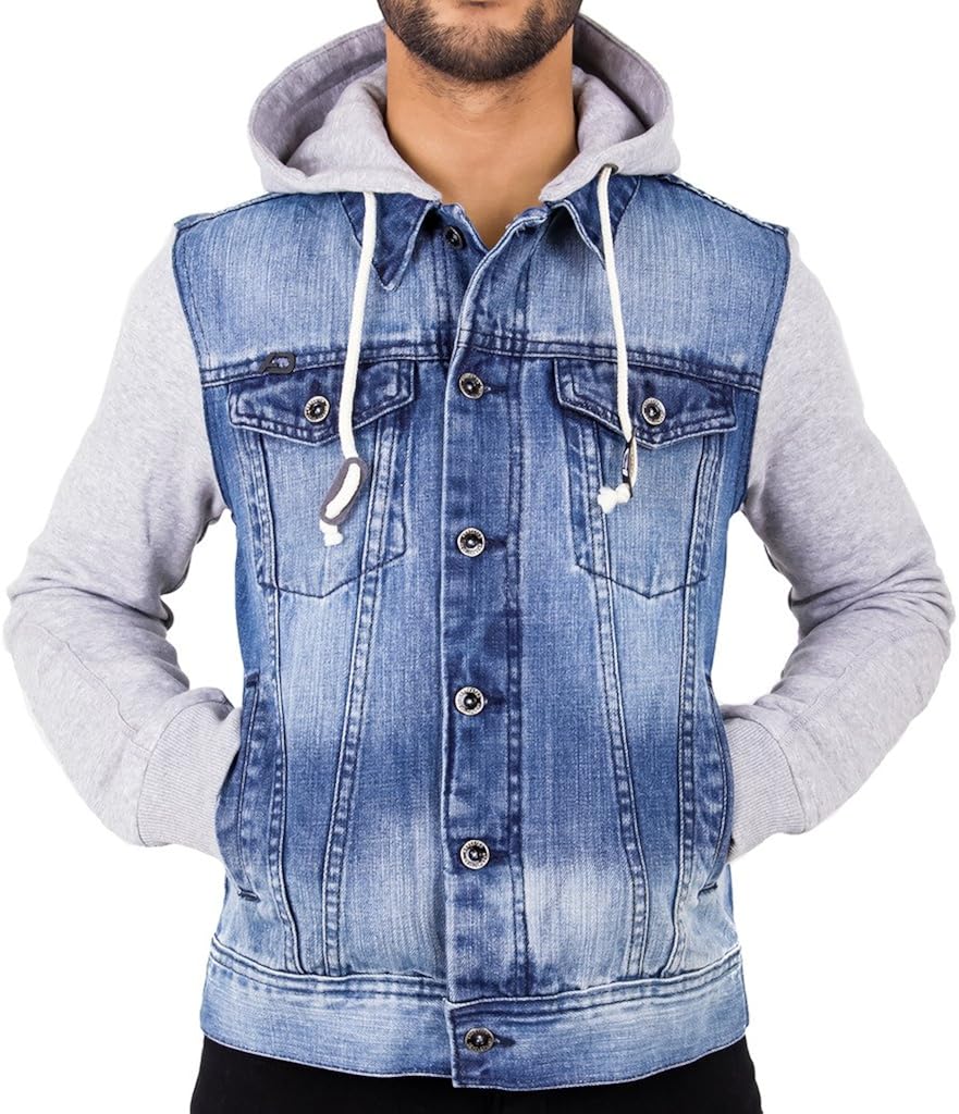 Black jersey hooded denim jacket Clearance