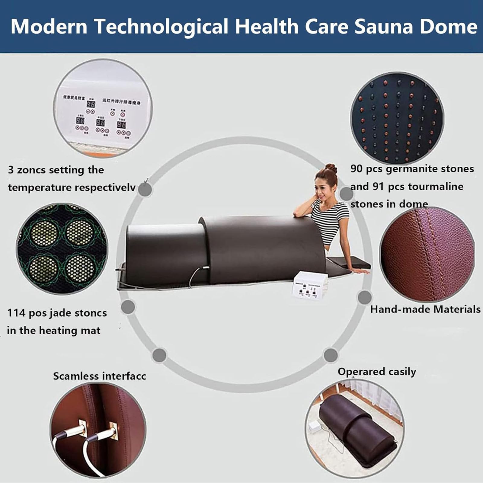 Sauna Con Cúpula De Infrarrojos Lejanos Para Spa Personal De Adelgazamiento Y Desintoxicación En El Hogar,Cápsula De Sauna Portátil Tumbado Cobertura Completa 360 ​​grados