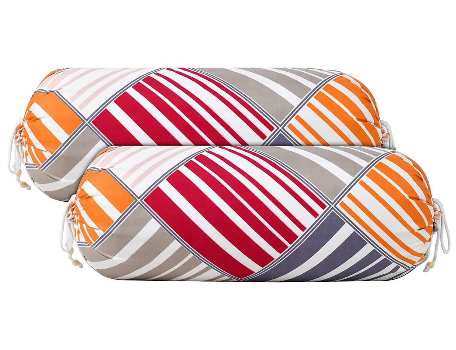 Kuber Industries Lining Print Bolster Cover with Drawstring|Round Bedside Long Pillow Cover|Dewan Pillow Cover Set 16 x 32 |Bolster Cover Set of 2 (Magenta & Grey)-image-36