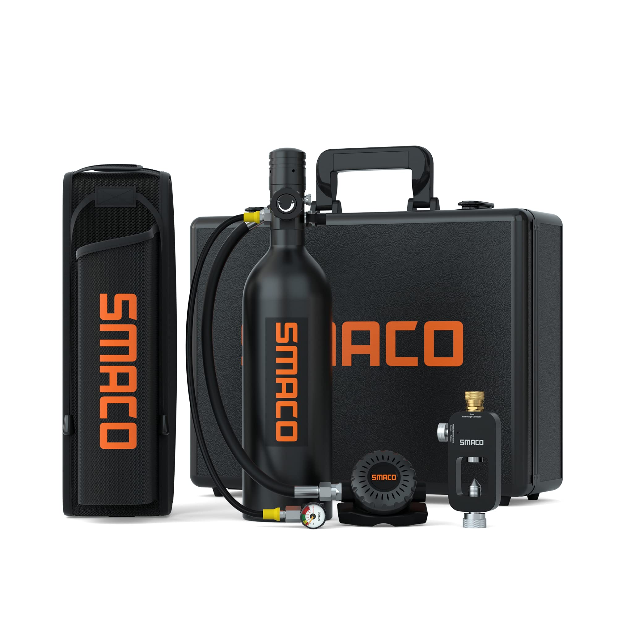 SMACO S400 Pro 1L Scuba Tank Mini Scuba Diving Tank—DOT Certified Tank with 15-20 Minutes Backup Scuba Tank Kit Diving Oxygen Underwater Breathing Device with Aluminum Hard Case