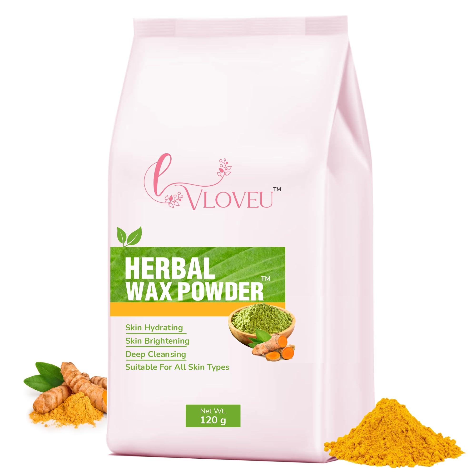 VLOVEU Wax Powder Hair Removal Women | Hair Removal Powder Turmeric| Painless Herbal Wax Powder Hair Removal, All Skin Types Hands, Legs, Underarms, Bikini & Intimate Area - 120 Gm (Pack Of 1)