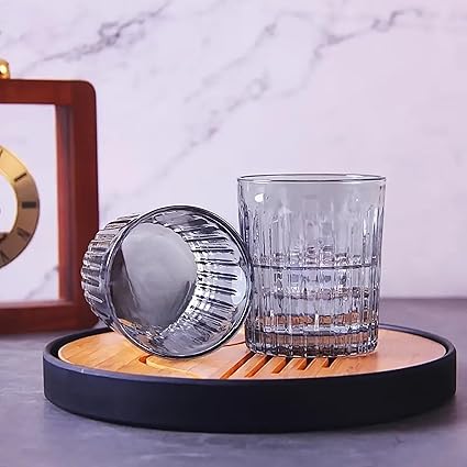 bellemax 300ML Juice and Water Black Glass Stylish Crystal Highball Drinking Glasses, Medium Size Tumbler Glasses for Juice, Water, Milk, lassi, Cocktails and Sharbat (TR-09, 6 Count (Pack of 1))