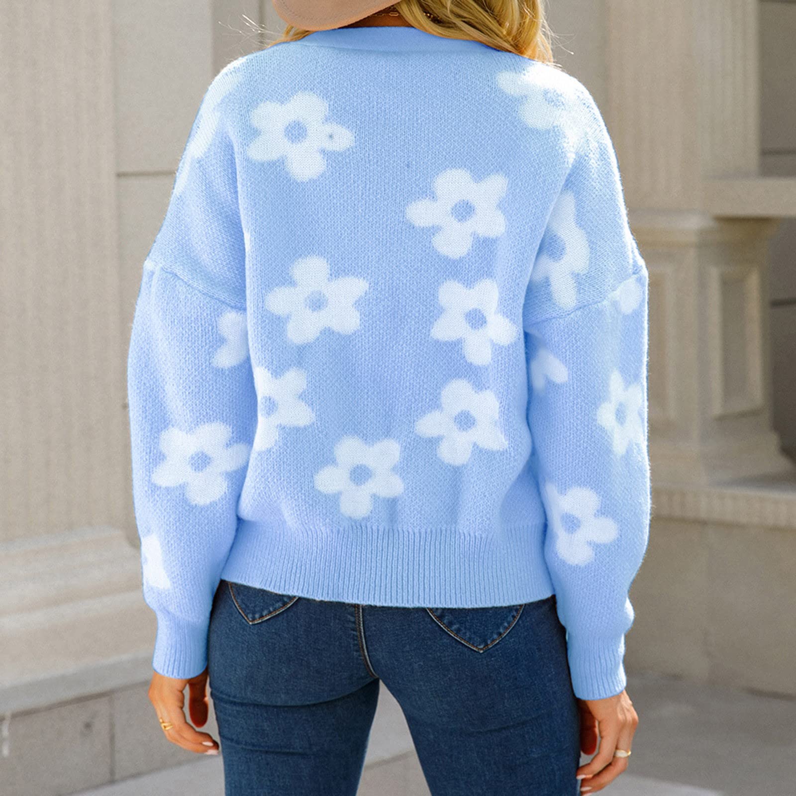 Chaqueta de punto para mujer con botones - Cardigan para mujer de gran tamaño, estampado cruzado, cuello en V, tira de botones, suéter de punto suelto, tallas grandes, cárdigan de punto de manga larga