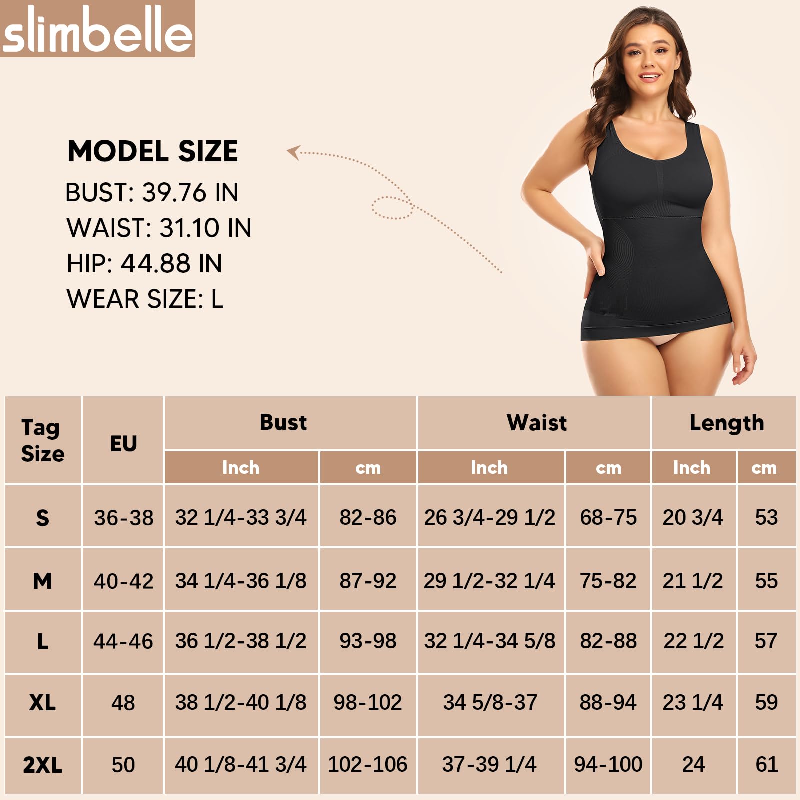 SLIMBELLE Damen Unterhemd BH Hemd Seamless Tank Top mit entfernbaren Cups Bauchweg Shapewear Top Ohne Bügel Bustier Hemdchen Figurformende Body Shaper Camisole Formendes Hemd Shaping Unterwäsche