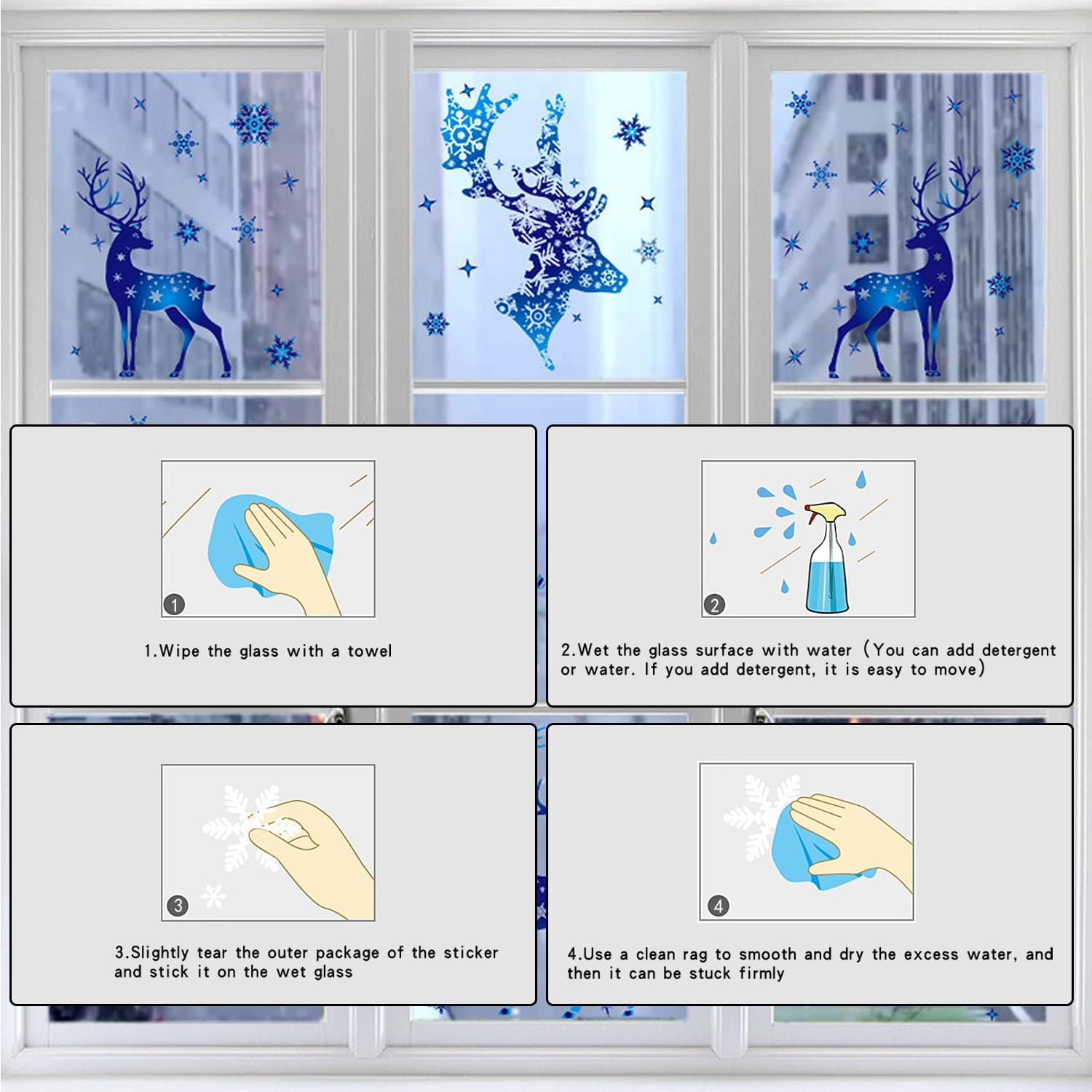 Rumyve 6pcs Snowflake Window Stickers,Winter Holiday Blue Window Ornaments,Reusable Removable Static Window Stickers for Kids Holiday Glass Windows - Image 3