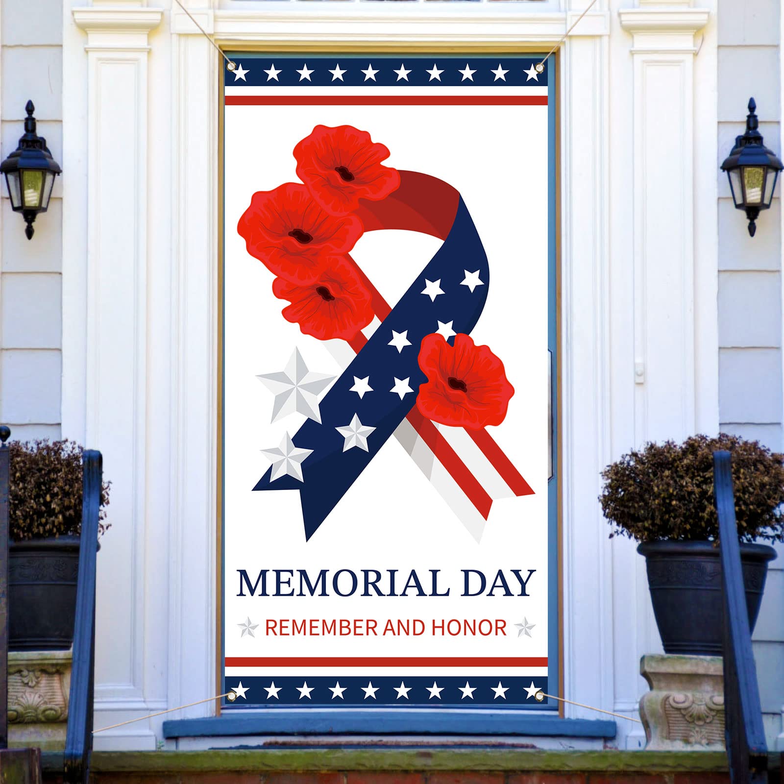 Memorial Day Door Cover Remember and Honor American Patriotic Holiday Door Banner Backdrop Home Office Porch Decoration