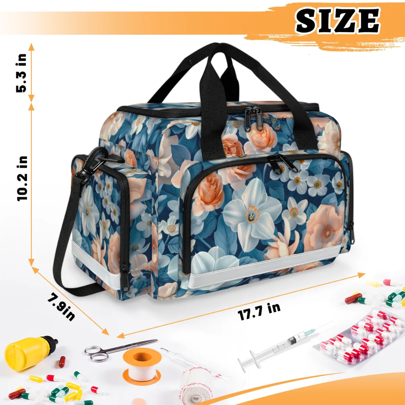 GzLeyigou First Aid Bags Empty, Cute Flowers Emergency Bag First Aid Kit Multiple Compartment Kit Carrier On Call Trauma Bag For Paramedics Emergency Medical Supplies Kit