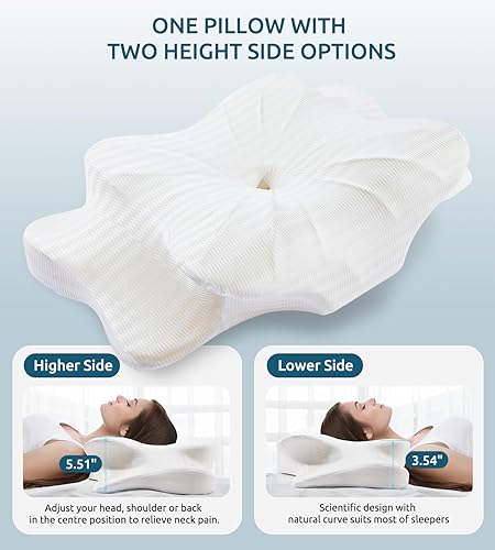 Miniatura 5 de FAIORD Almohada para dormir de lado para aliviar el dolor de cuello, almohada cervical ergonómica de espuma viscoelástica para dormir con funda de